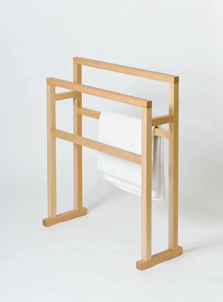 Premium Wooden Freestanding Multi-Tier Towel Rack Stand with Shelf - Bathroom, Bedroom, Gym & Kitchen Towel Holder - Space-Saving Ladder Design for Hand & Bath Towels | Perfect for Small Spaces & Home Organization