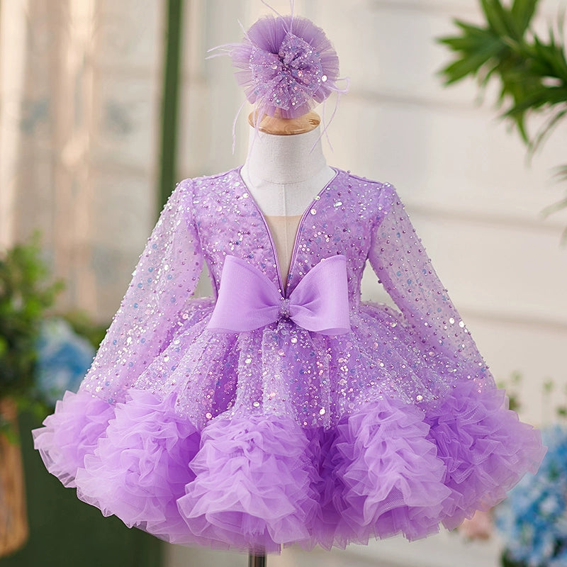 Sparkly Sequins Baby Girl Autumn Dress - Toddler Pageant Birthday Princess Gown for Special Occasions & Photo Shoots