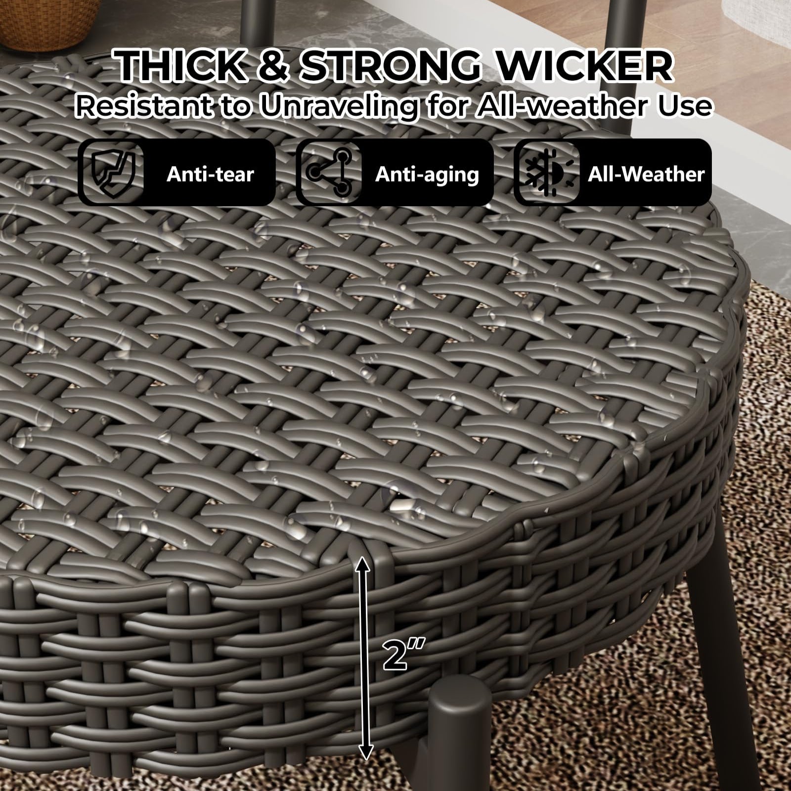 GARVEE 3-Piece Outdoor Patio Bistro Set - Black & Grey Wicker Rattan Chairs with Table - Perfect for Backyard, Deck, Garden & Balcony Relaxation