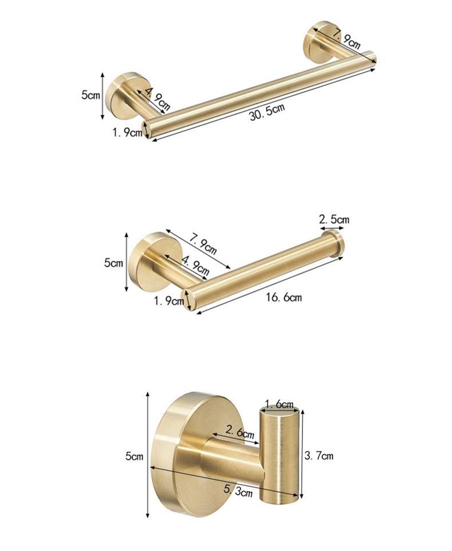 Premium Stainless Steel Bathroom Accessories Set - Towel Bar, Hook & Toilet Paper Holder (3-Piece, Gold) for Modern Bathroom & Spa Decor - KB-TS-01