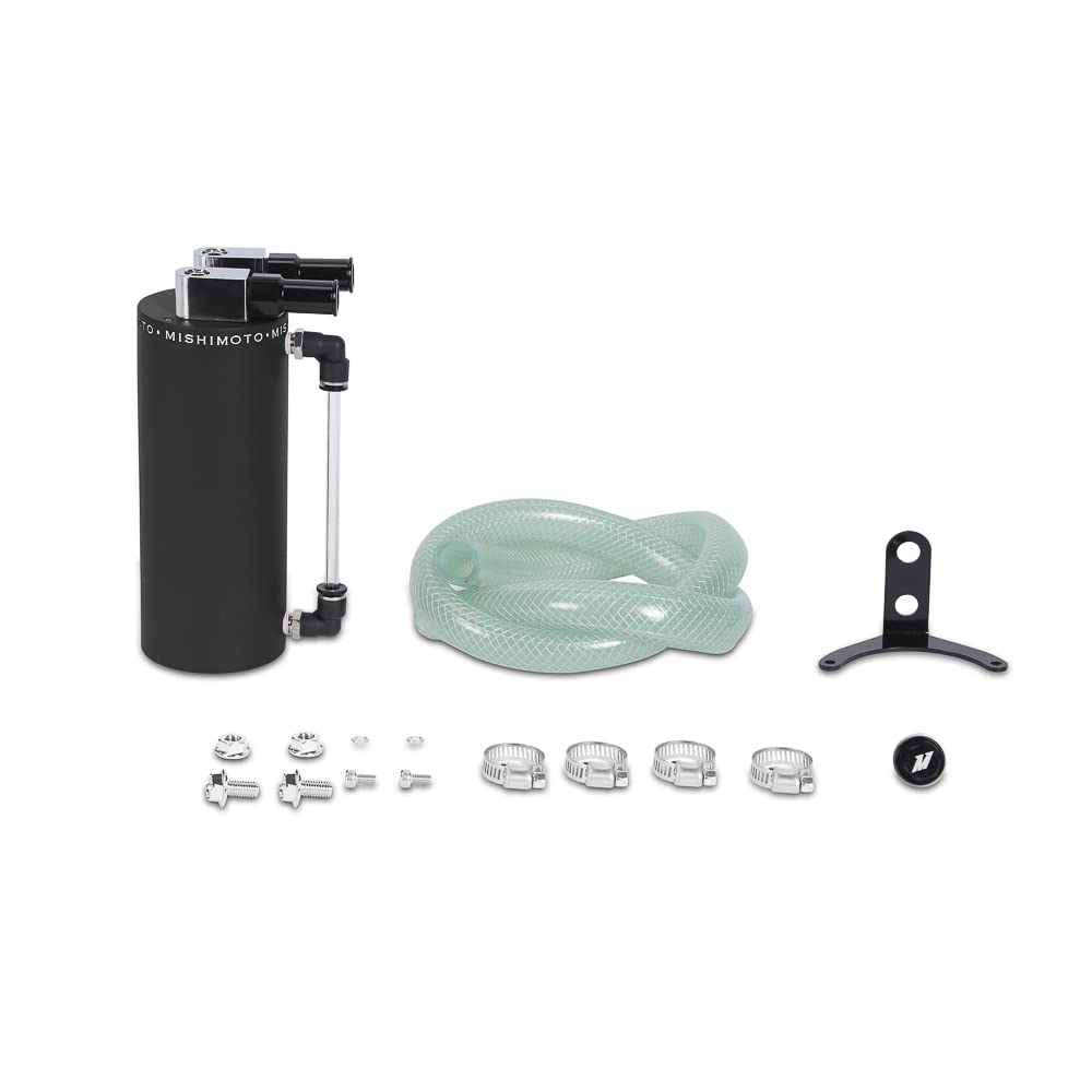 Mishimoto Small Wrinkle Black Aluminum Oil Catch Can - High Performance Engine Baffled Oil Separator for Car, Truck & Motorcycle - Reduces Blow-by & Protects Engine