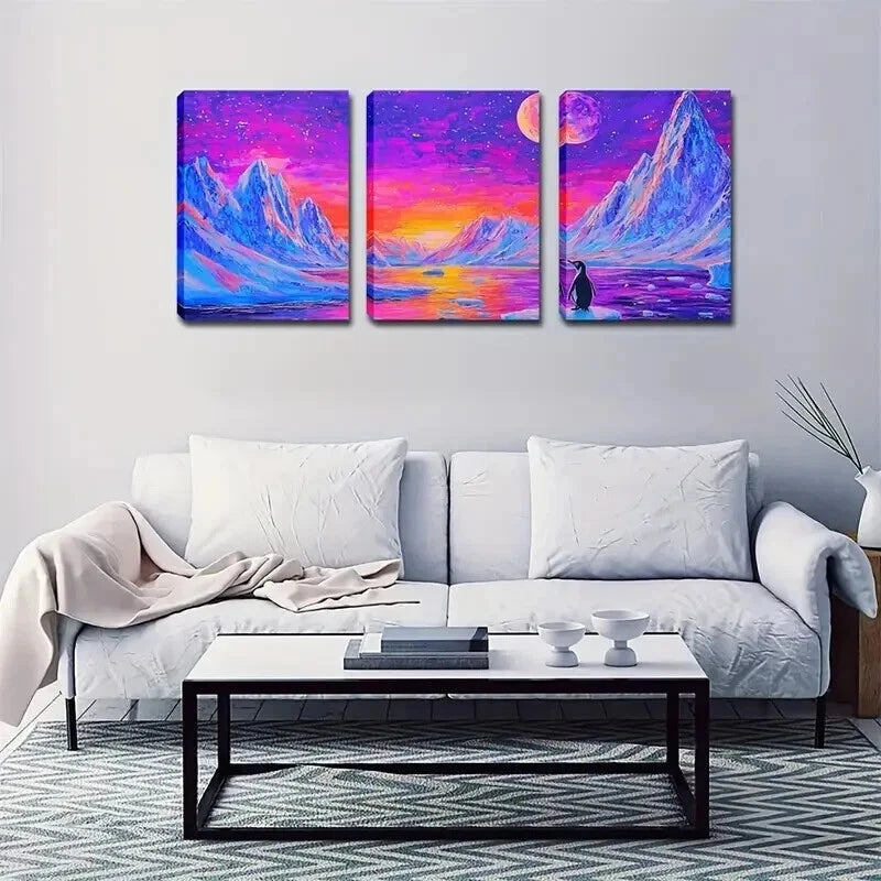 3-Piece Mountain Landscape Moon Wall Art Set - Framed Canvas 50x70cm | High Quality Print | 100% Australian Made | Ready to Hang | Perfect for Living Room, Bedroom & Office Decor