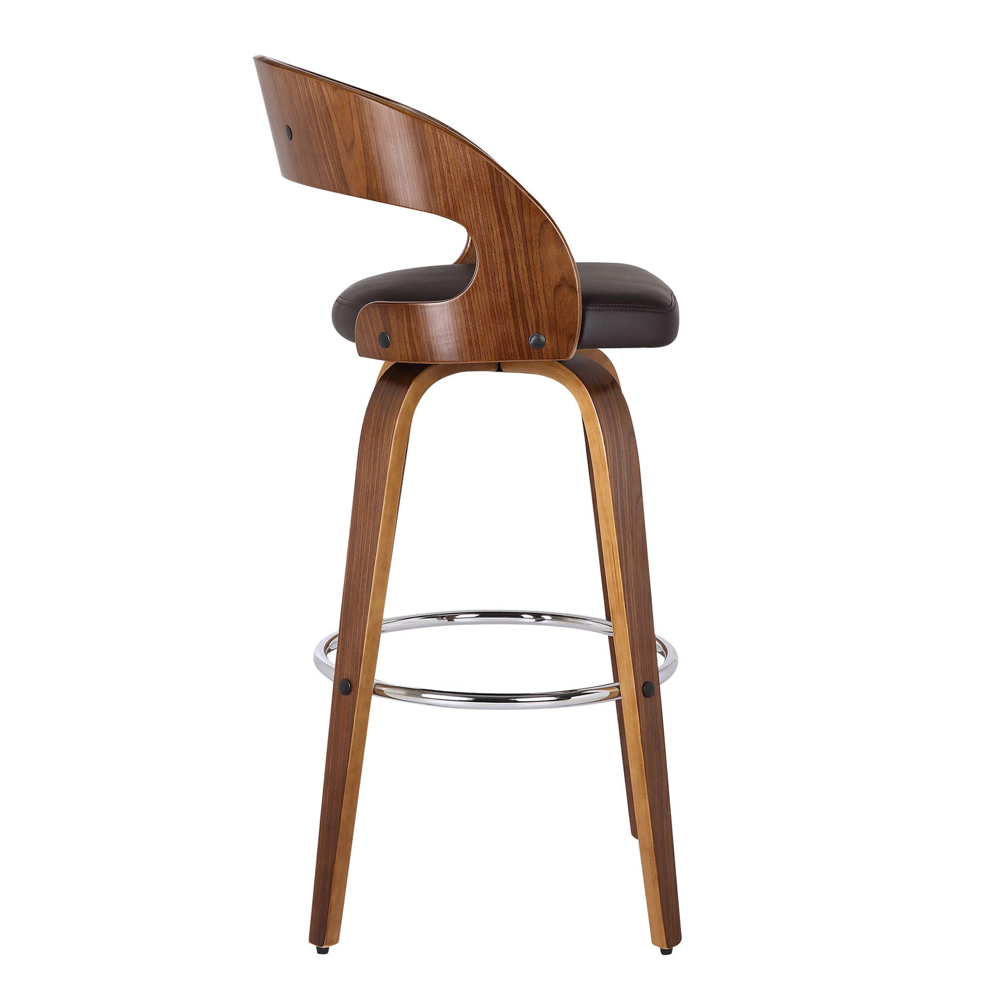 Benjara BM155718 30-inch Swivel Faux Leather Counter Height Bar Stool with Open Back - Brown - Perfect for Kitchen Islands, Breakfast Bars & Home Decor