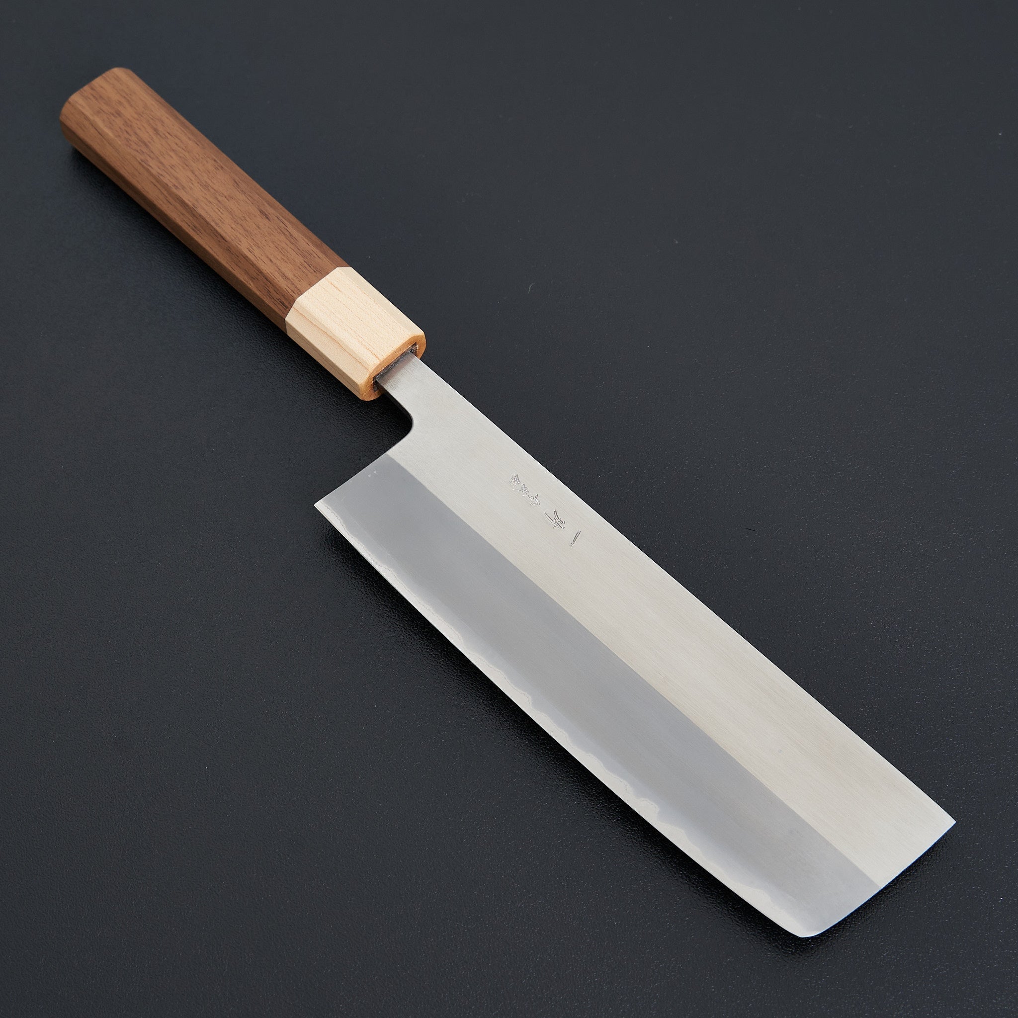 Premium Hitohira TD Blue #2 Stainless Clad Migaki Nakiri Knife 165mm - Japanese Walnut Handle - Professional Vegetable & Herb Chopping Knife for Home Chefs & Culinary Enthusiasts