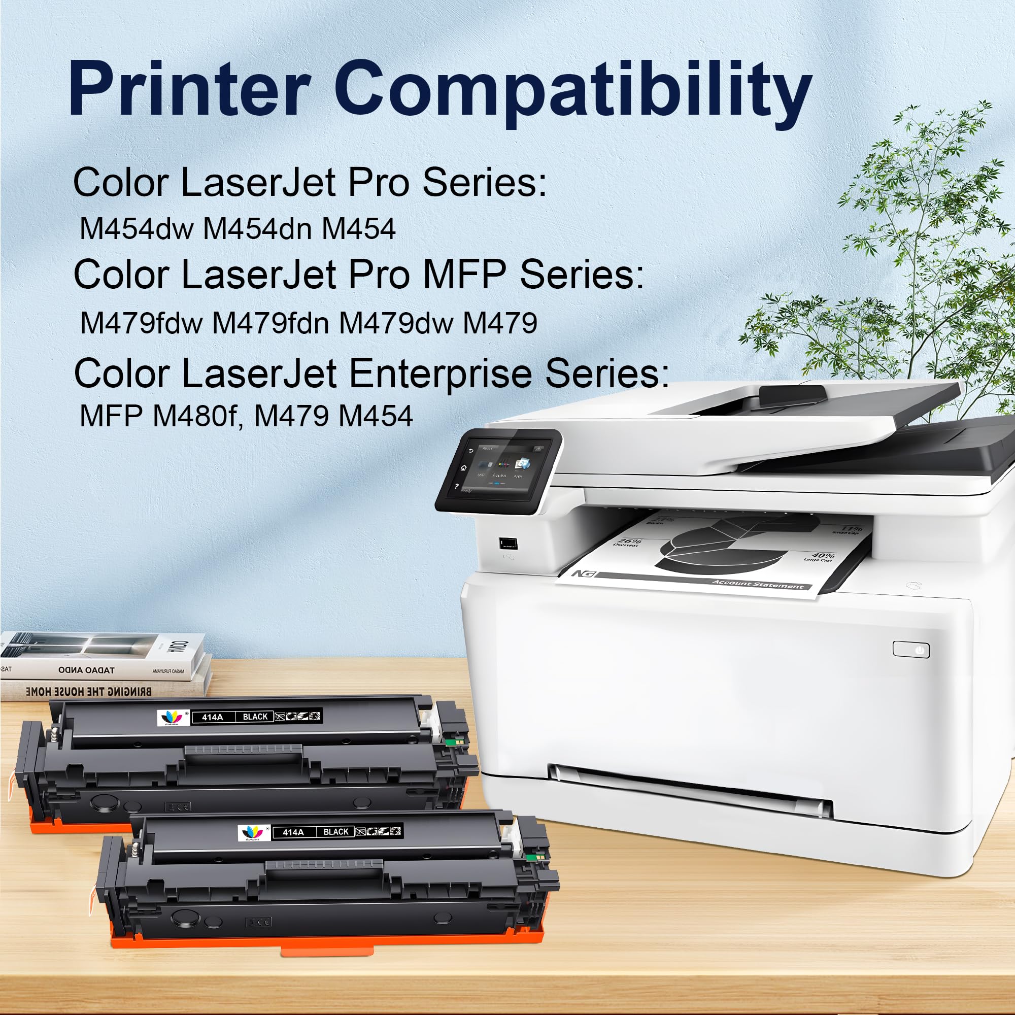 HP 414A W2020A Compatible Black Toner Cartridge (2-Pack) - Replacement for HP Color LaserJet Pro MFP M479fdw/M479fdn/M454dw/M454dn/M480f/M479 Printers - Ideal for Office & Home Printing Needs