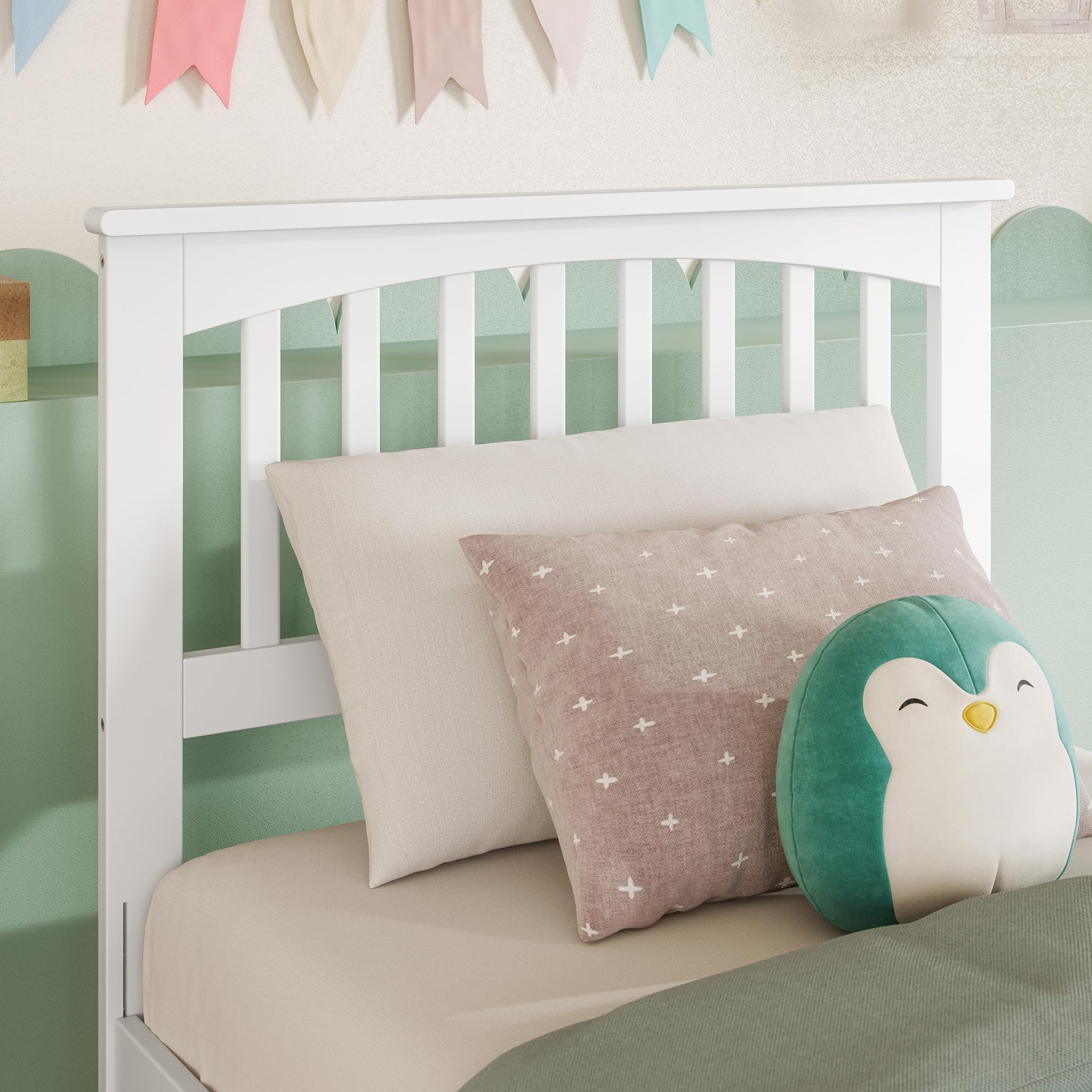 AFI Mission Twin Solid Wood Headboard with USB Charging Port - White Wooden Headboard for Bedroom, Guest Room, and Kids Room - Easy Installation & Modern Design