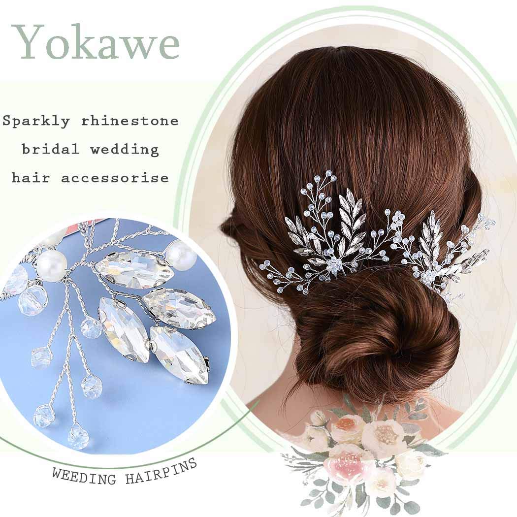 Yokawe Silver Rhinestone Wedding Hair Pins - Crystal Bridal Hair Accessories for Women & Girls (2 Pack) - Perfect for Bridal Showers, Weddings & Special Occasions