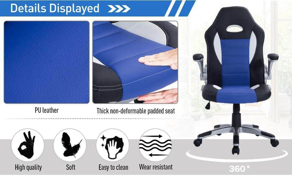 Premium Racing Style Office Gaming Chair - Ergonomic Swivel & Adjustable Armrest - PU Leather Executive Desk Chair for Home & Work - Available in Black & Red (Perfect for Gamers & Remote Workers)