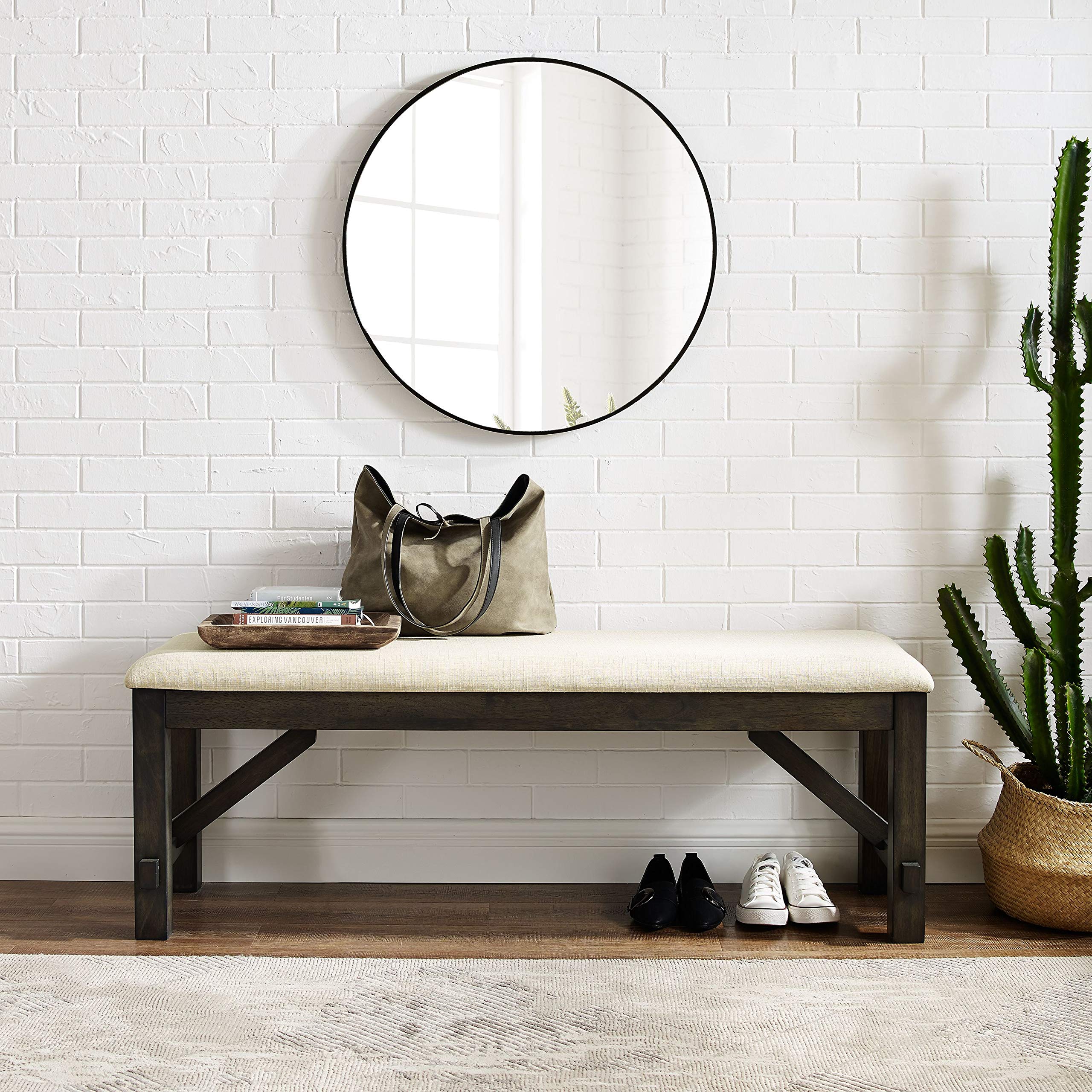 Crosley Furniture Hayden Solid Wood Dining Bench - Entryway, Mudroom, or Kitchen Seating - Slate Finish - Perfect for Farmhouse, Rustic, and Traditional Home Decor