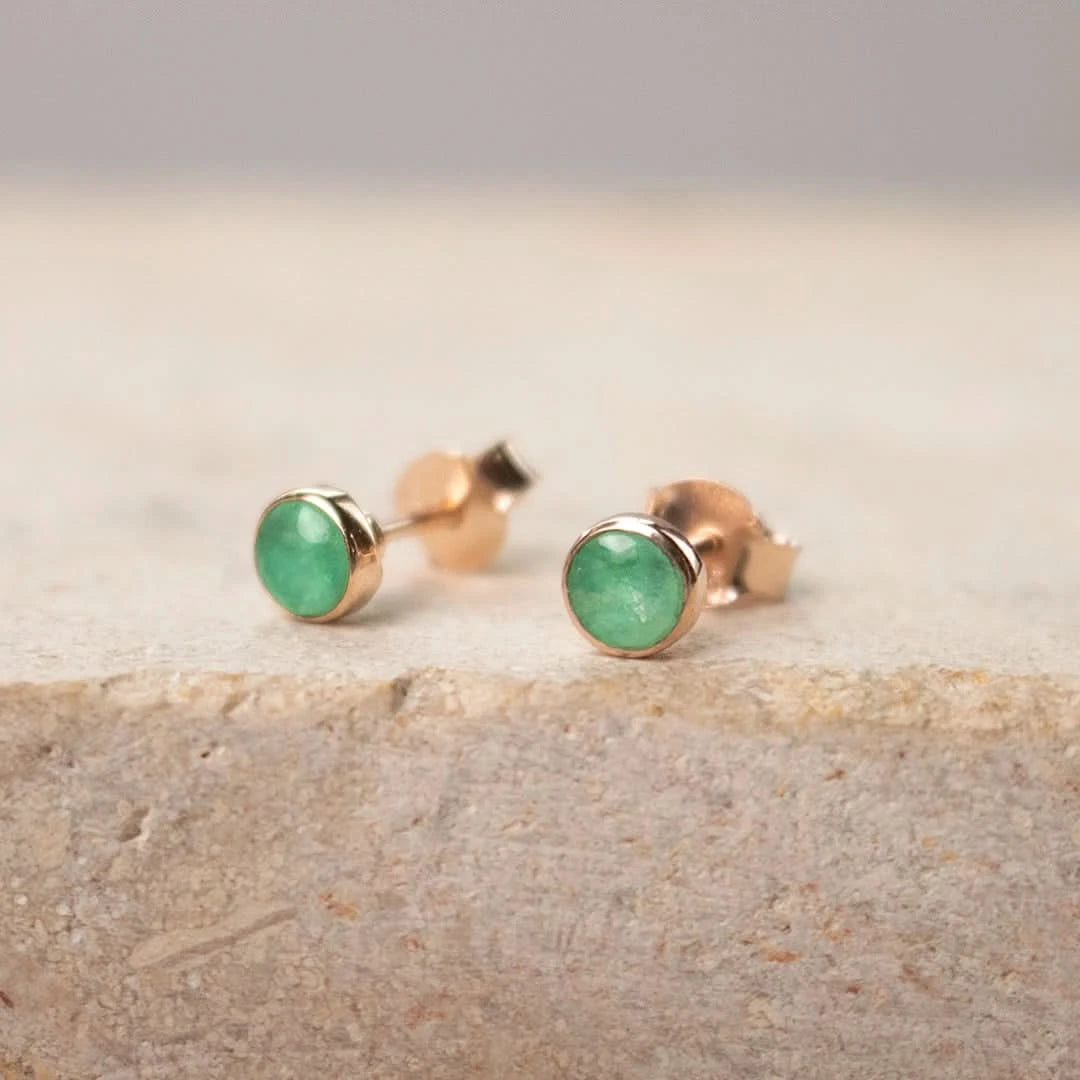 Chrysoprase Mini Stud Earrings in Rose Gold - May Birthstone Jewelry for Women - Perfect for Everyday Wear, Gifts & Special Occasions