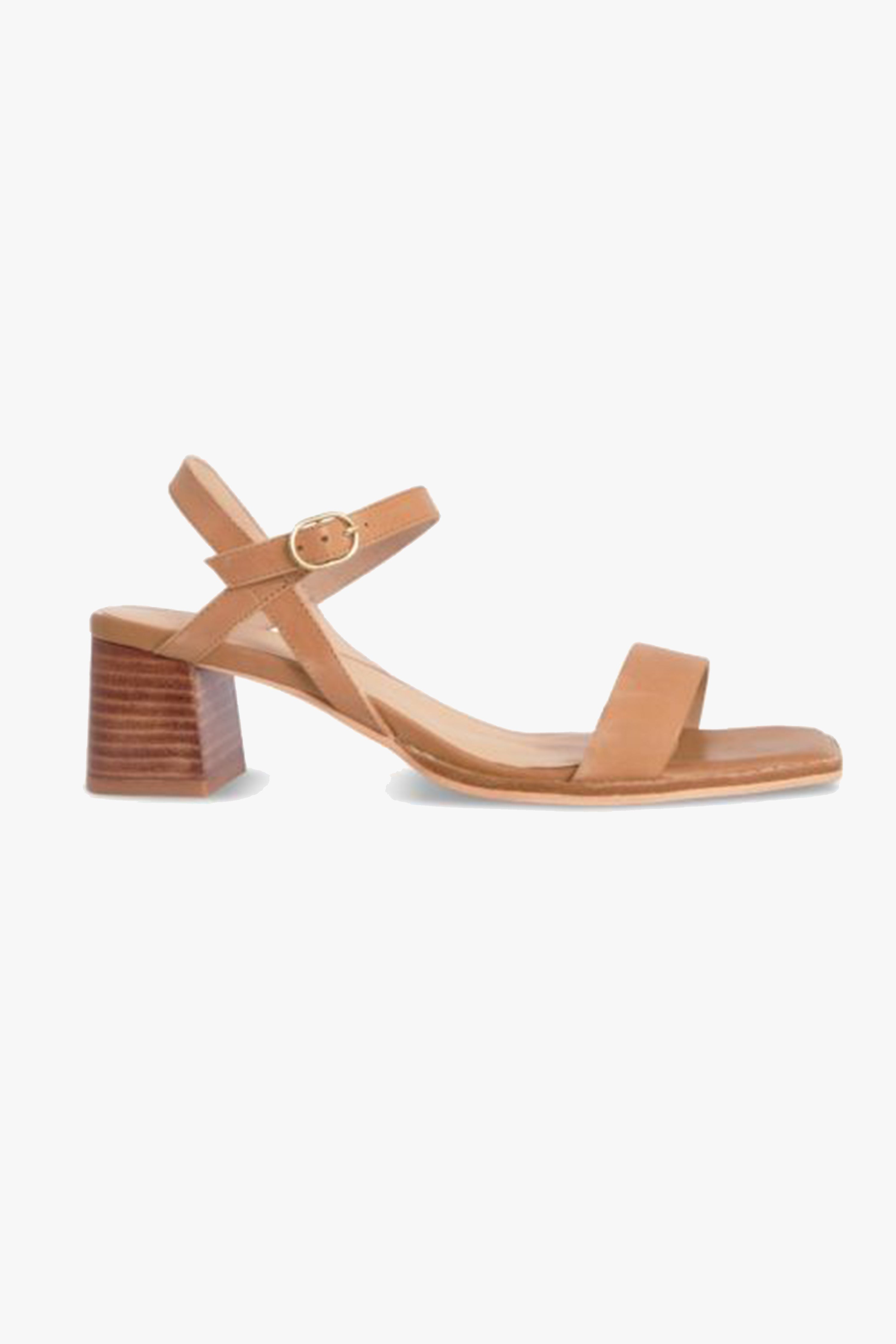 Alisia Tan Square Toe Ankle Strap Mid Heel Sandals for Women - Comfortable Dress Shoes for Office, Party & Wedding Occasions