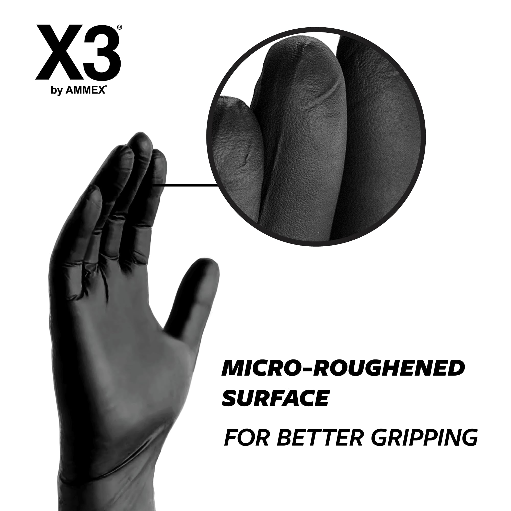 X3 Black Nitrile Disposable Industrial-Grade Gloves 3 Mil - Latex Free, Powder Free, Food Safe, Non-Sterile, Textured Grip - Perfect for Food Handling, Medical Use, Cleaning & Industrial Work