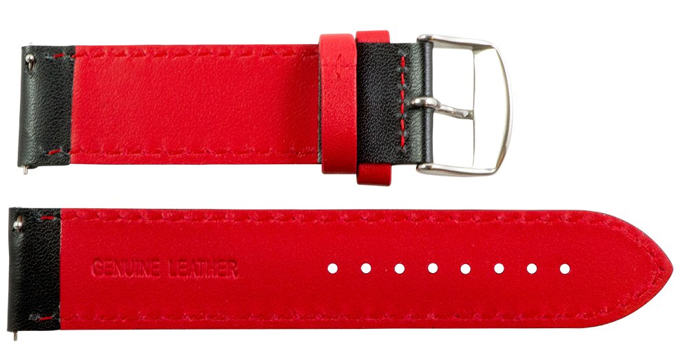 22mm Rally Perforated Smooth Black & Red Leather Watch Band - Interchangeable Strap for Men's & Women's Watches - Perfect for Sports, Casual & Dress Occasions