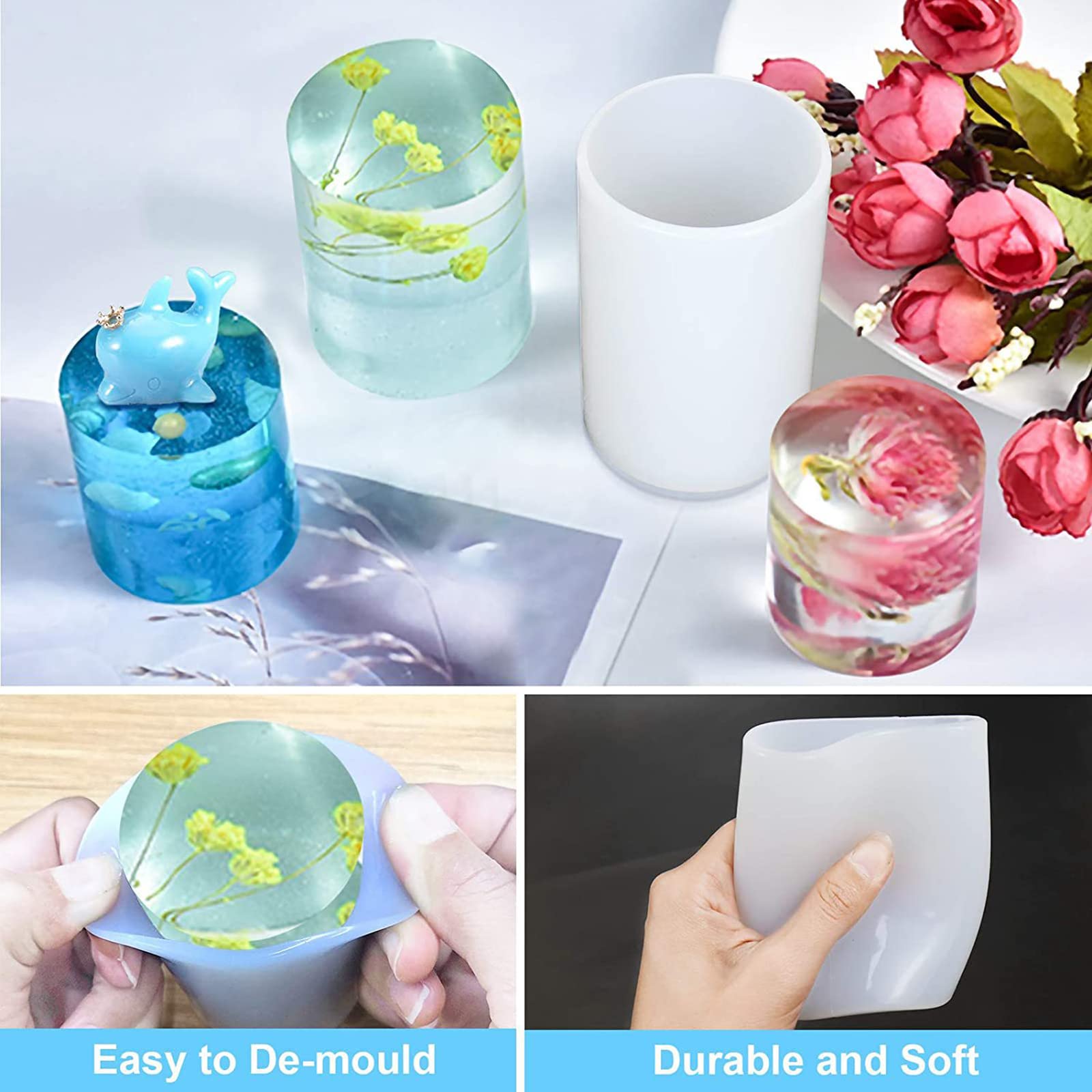4 Pcs Silicone Cylinder Mold for Resin Casting, Candle Making, Jewelry DIY - 3D Sculpture Mold, Craft Supplies, Handmade Candle & Resin Art, Home Decor, Wedding Favors, Gift Making