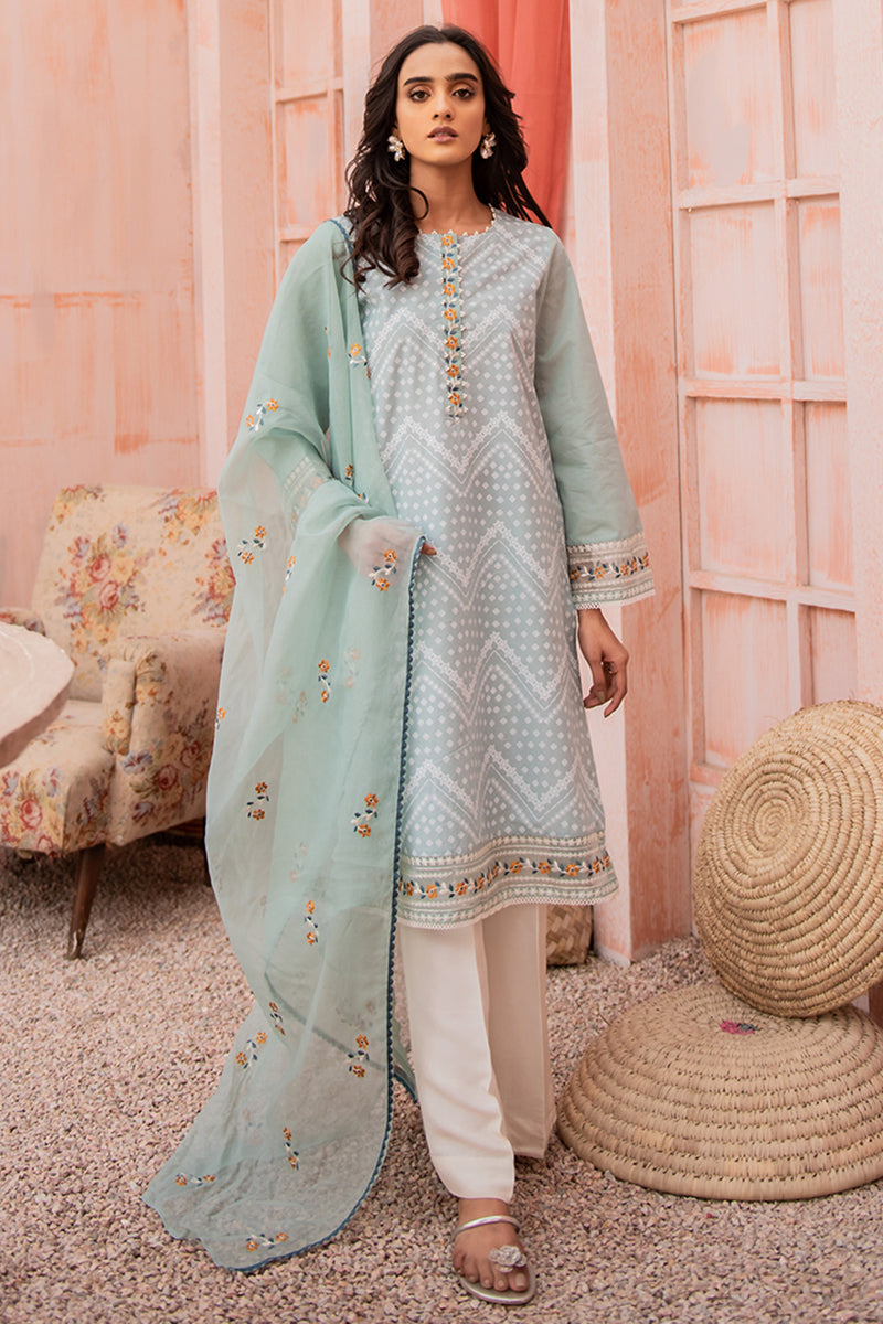 MINT AMBER 2PC Set (Embroidered Cotton Shirt & Dupatta Scarf) - Elegant Indian Ethnic Wear for Women, Perfect for Weddings, Festivals & Special Occasions