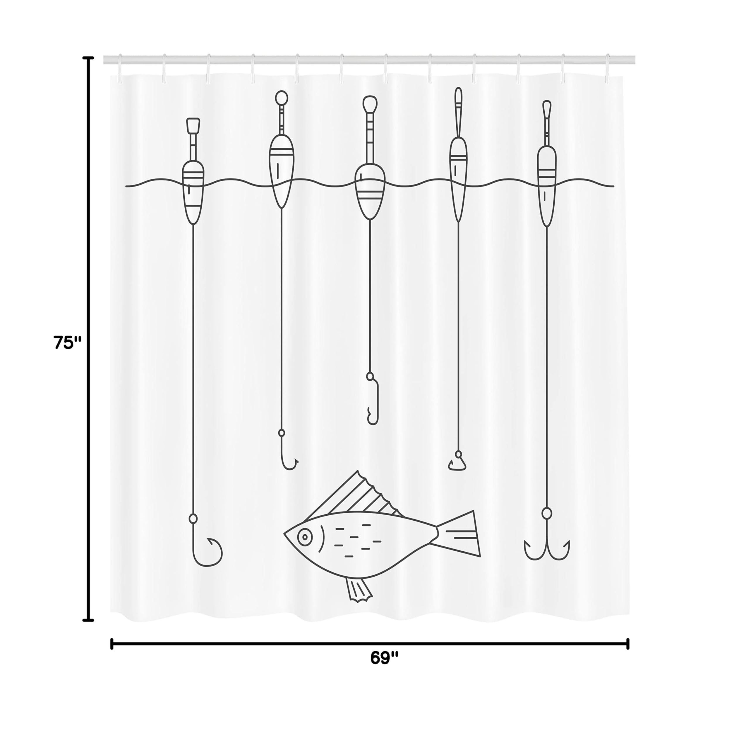 Ambesonne Nautical Fishing Theme Shower Curtain - Waterproof Bathroom Decor with Hooks, 69