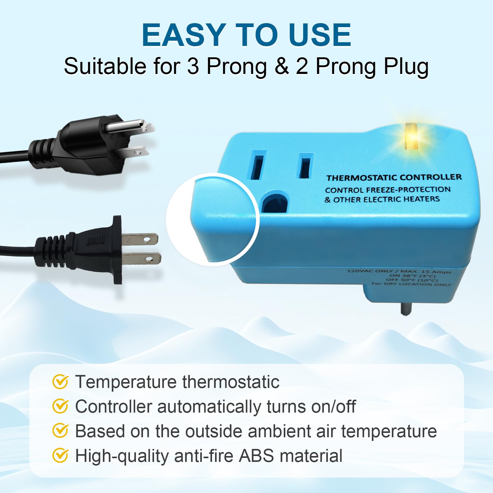 YeloDeer 3-Pack Upgraded Thermostat Outlet - Auto On/Off at 38°F/50°F for Greenhouse, Well House, Pond De-icers, Farm & RV Heaters - Perfect for Winter Protection & Energy Saving