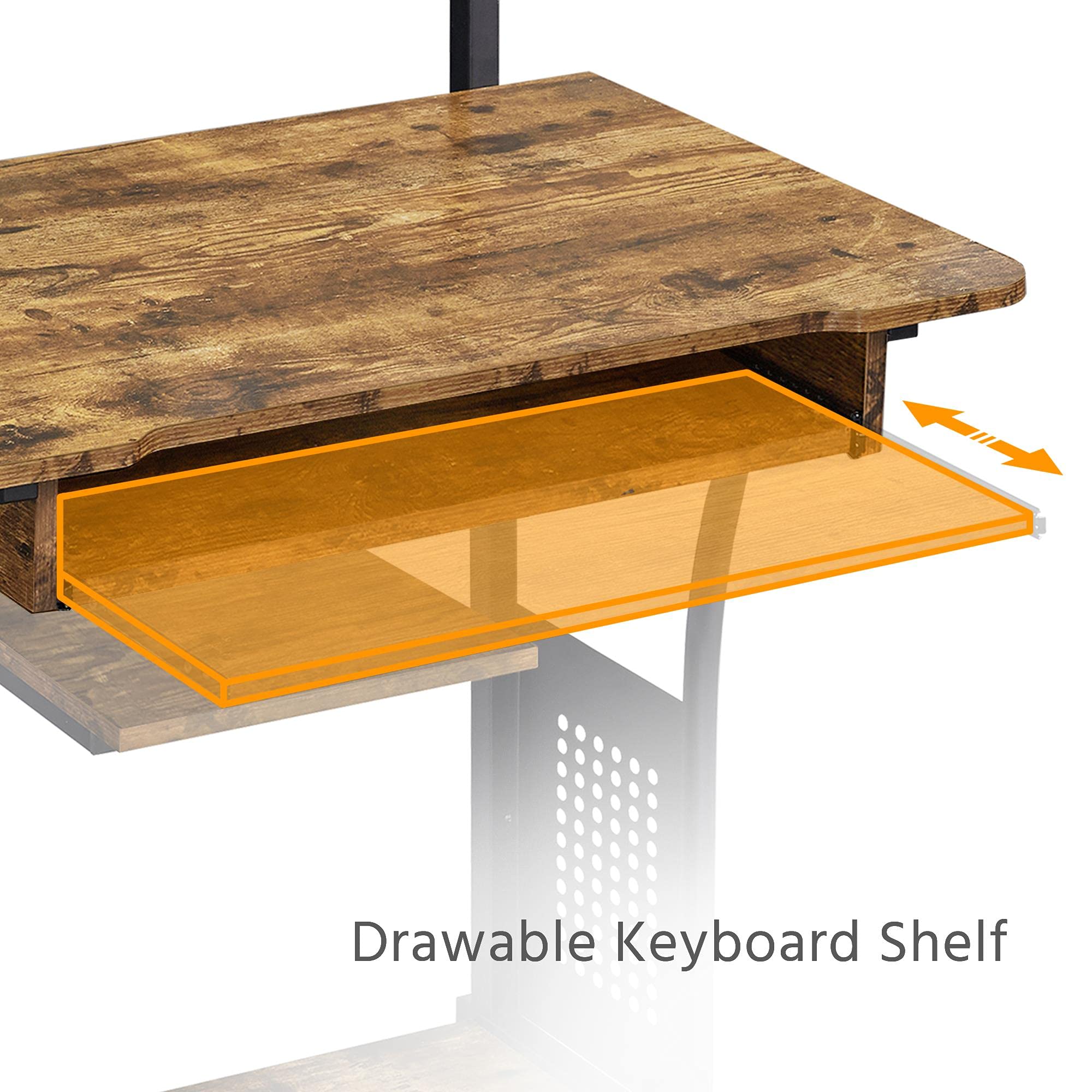 Yaheetech 3-Tier Computer Desk with Printer Shelf & Keyboard Tray - Sturdy Home Office Desk, Rolling Workstation for Small Spaces, Rustic Brown - Perfect for Remote Work, Gaming & Study Setup