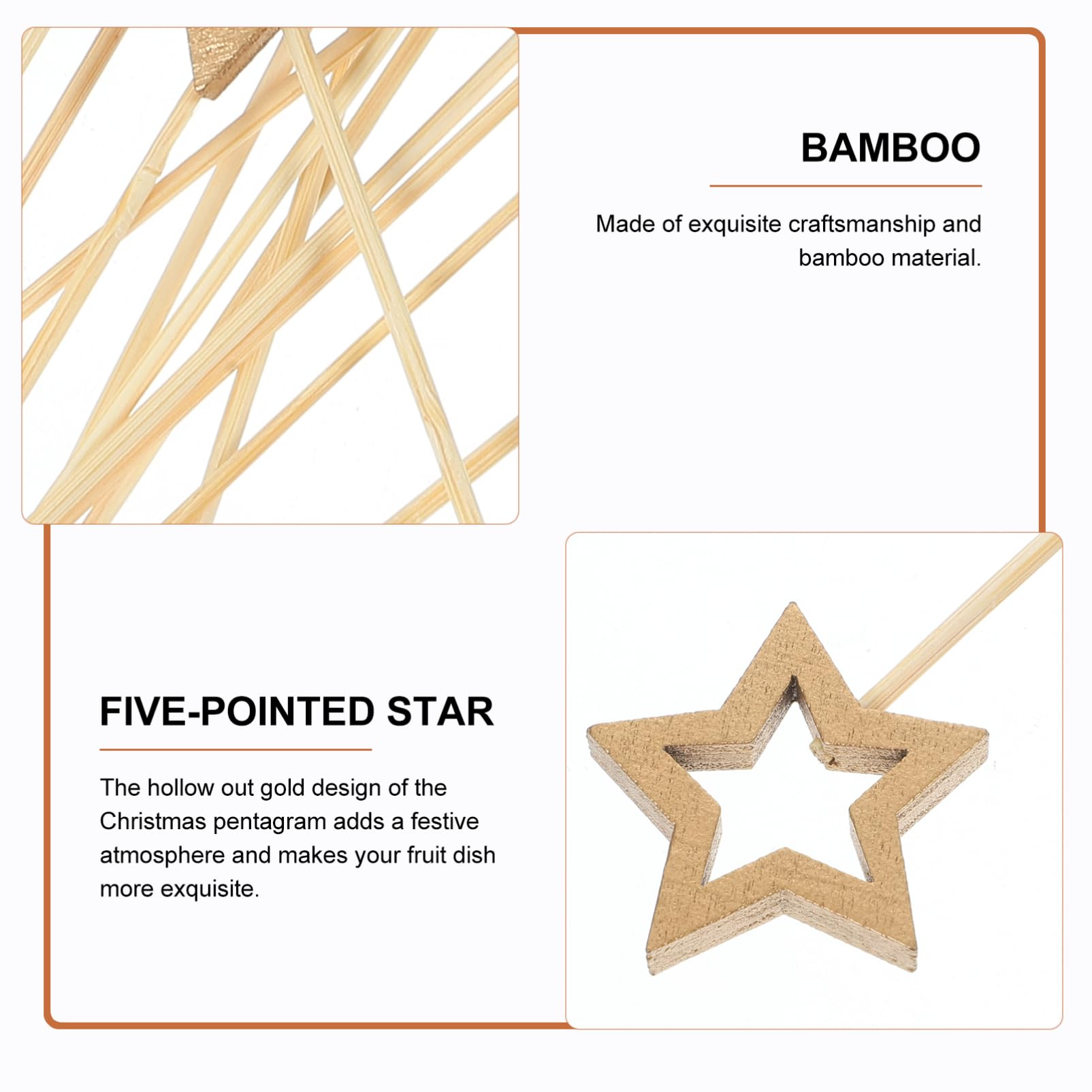 50pcs Christmas Star Wooden Cocktail Picks - Bamboo Appetizer Toothpicks for Holiday Parties, Fruit Skewers & Festive Drinks - Perfect for Christmas Decorations, Cocktail Garnishes & Dessert Presentations
