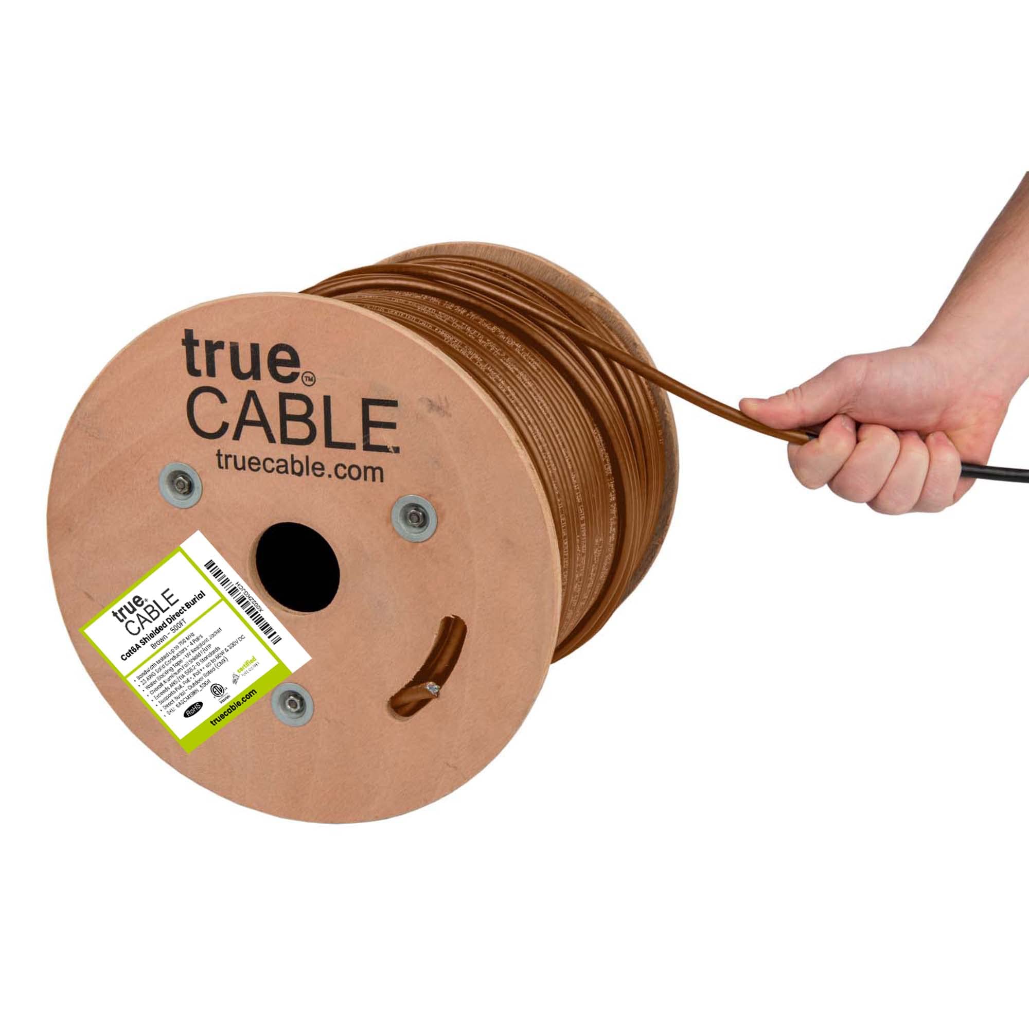 trueCABLE Cat6A Shielded FTP Outdoor Ethernet Cable - 500ft, Waterproof, Direct Burial, CMX Rated, 23AWG Solid Bare Copper, 750MHz, PoE++ (4PPoE), ETL Listed - Perfect for Outdoor Networking, Security Cameras, and High-Speed Internet Installations