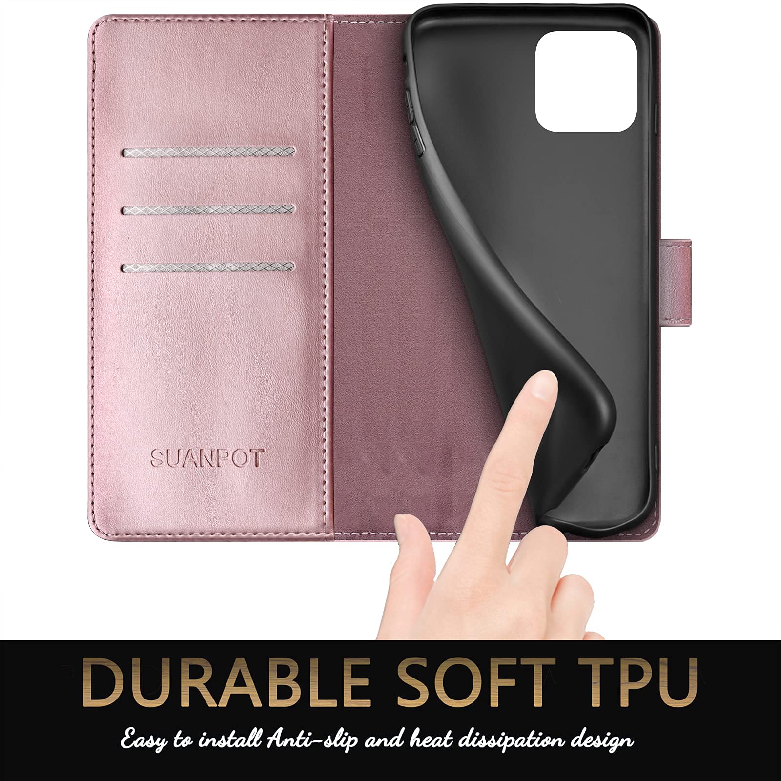 SUANPOT iPhone 13 Pro Wallet Case - RFID Blocking PU Leather Cover with Card Holder for Women & Men, Perfect for Work & Travel
