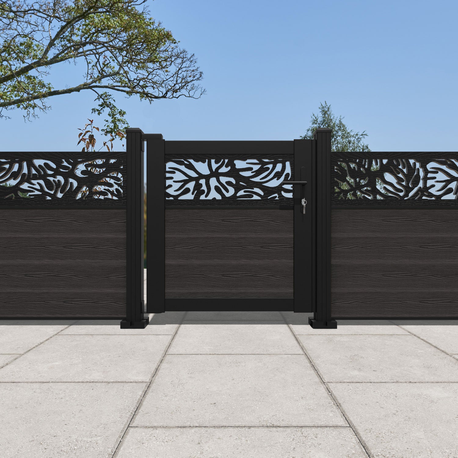 Classic Dark Oak Botanic Pedestrian Gate - Elegant Garden Entryway for Home & Yard Landscaping