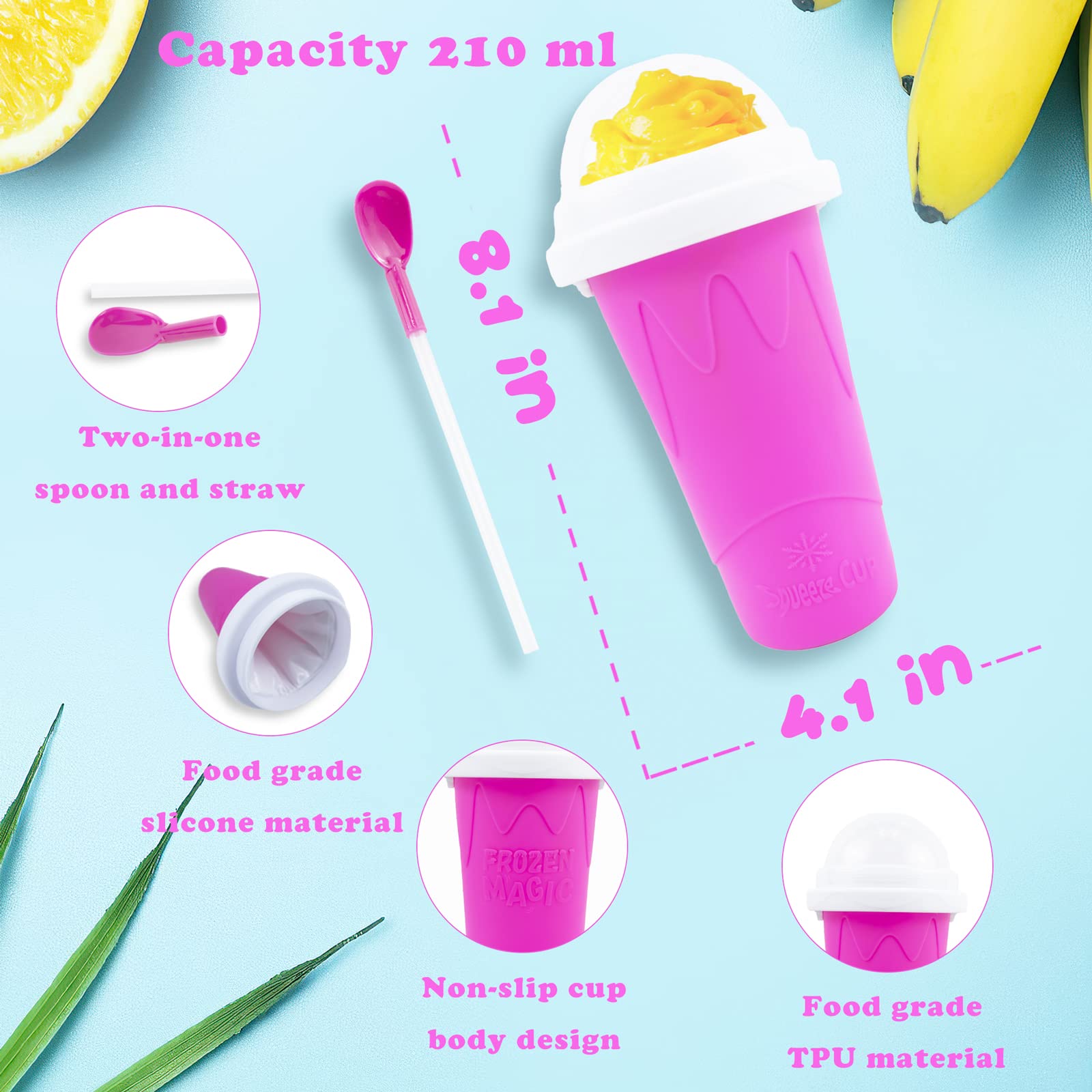 Hoinvaet® Magic Slushy Maker Squeeze Cup - DIY Frozen Drink Maker for Homemade Slushies, Milkshakes & Smoothies - Fun Cooling Cup for Kids Birthday Gifts (Pink) - Perfect for Summer Parties, Picnics & Backyard Fun