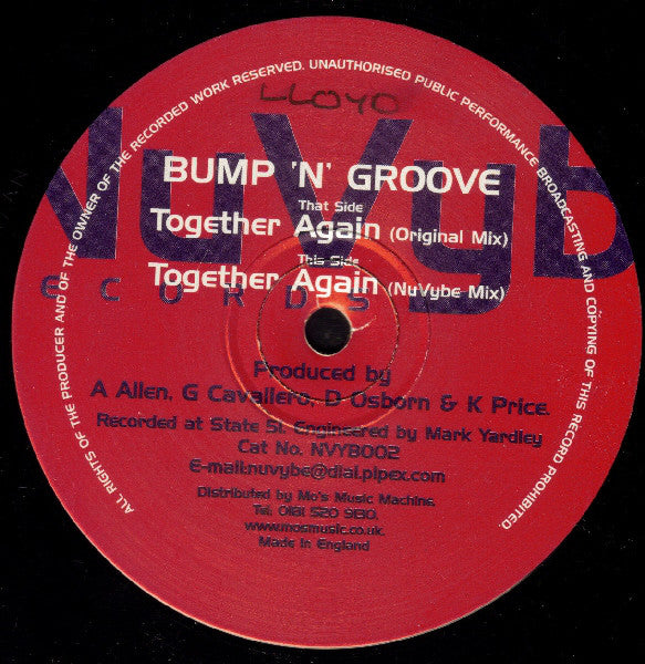 Bump N Groove – Together Again Vinyl Record by NuVybe Records (NVYB 002) – Perfect for DJ Sets, Dance Parties & Music Collectors