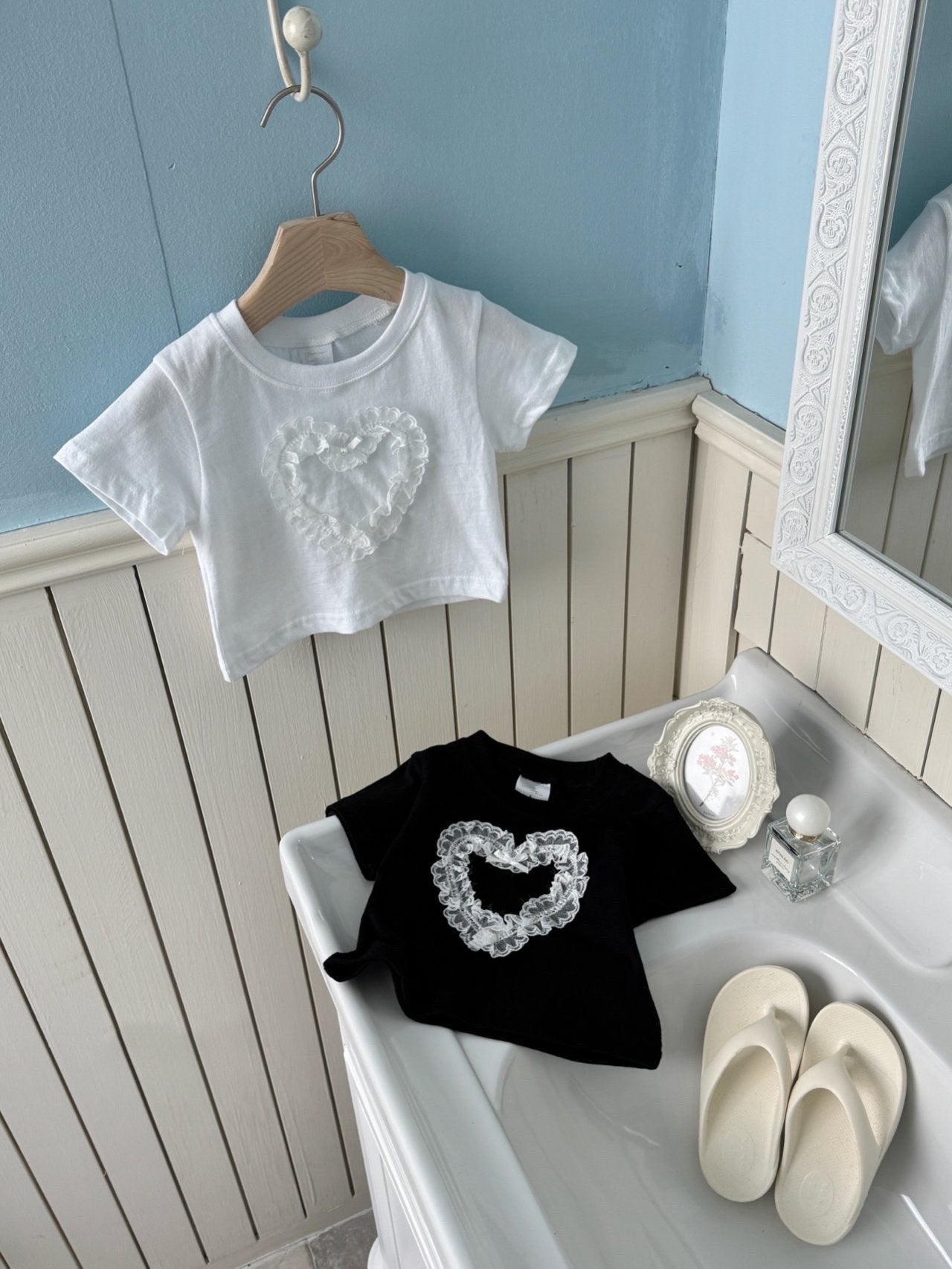 Lace Heart Crop Tee - Women's Romantic Lace Short Sleeve T-Shirt for Casual Wear & Date Night Outfits