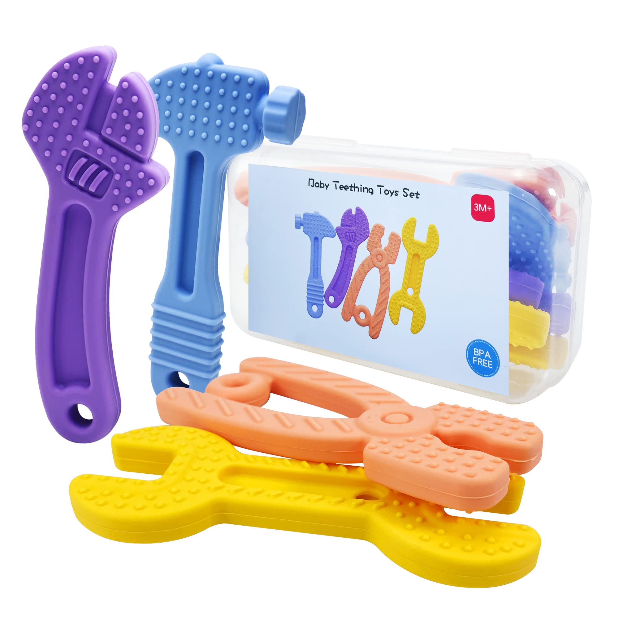 Organic Silicone Baby Teethers - 4 Pack Freezer Safe Teething Toys for Infants & Toddlers | Soothing Gum Relief, Sensory Chew Toys for Newborns | Perfect for Home, Travel & Daycare Use