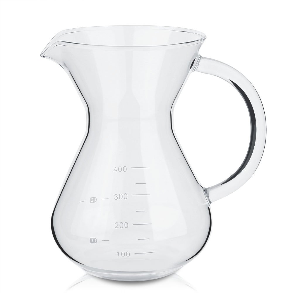 Premium 400ml Glass Pour Over Coffee Maker with Reusable Filter - Hand Drip Coffee Pot with Measuring Scale - Ideal for Home, Office & Camping Use