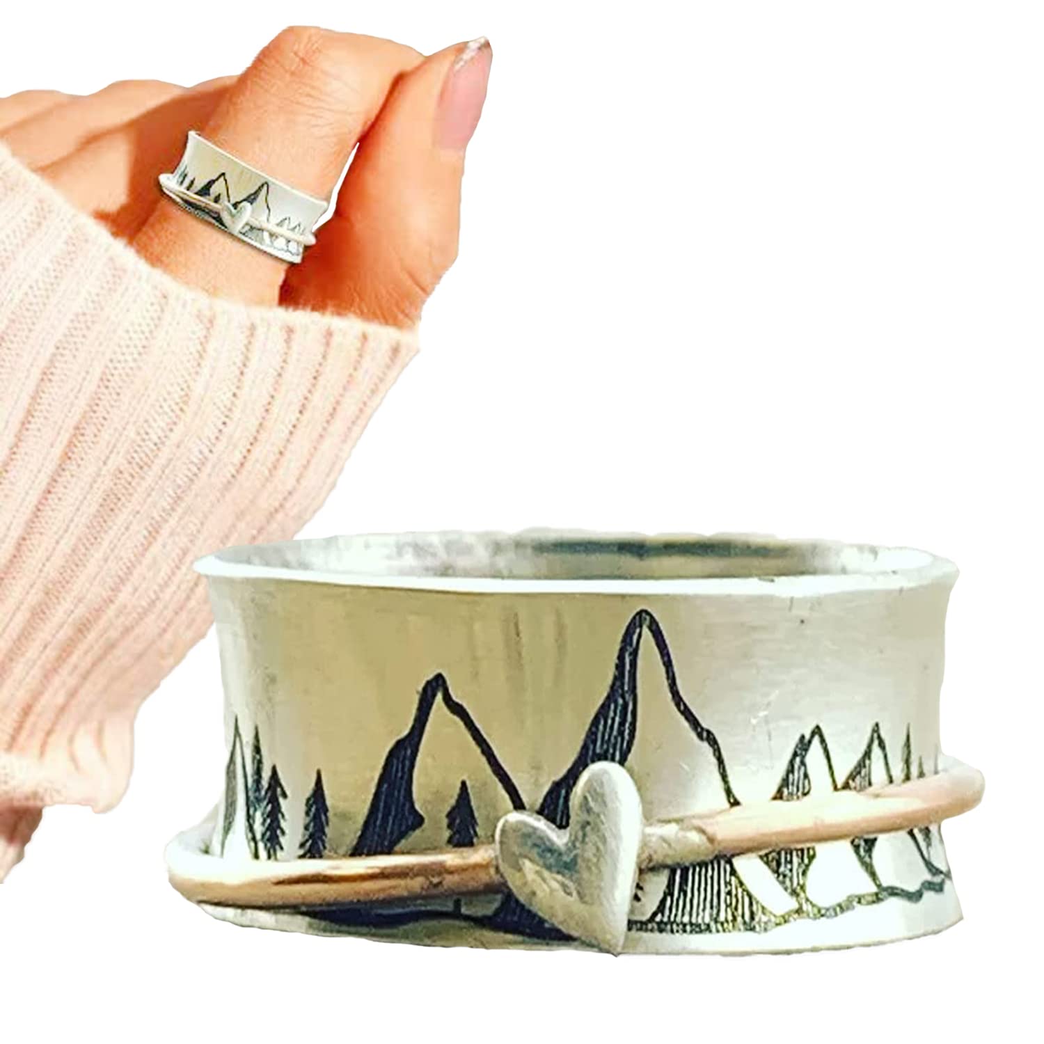 Keep Climbing Silver Ring - Handcrafted Mountain Spinner Jewelry with Personalized Engraving | Inspirational Gift for Hikers, Climbers & Nature Lovers | Perfect for Outdoor Adventures & Everyday Wear