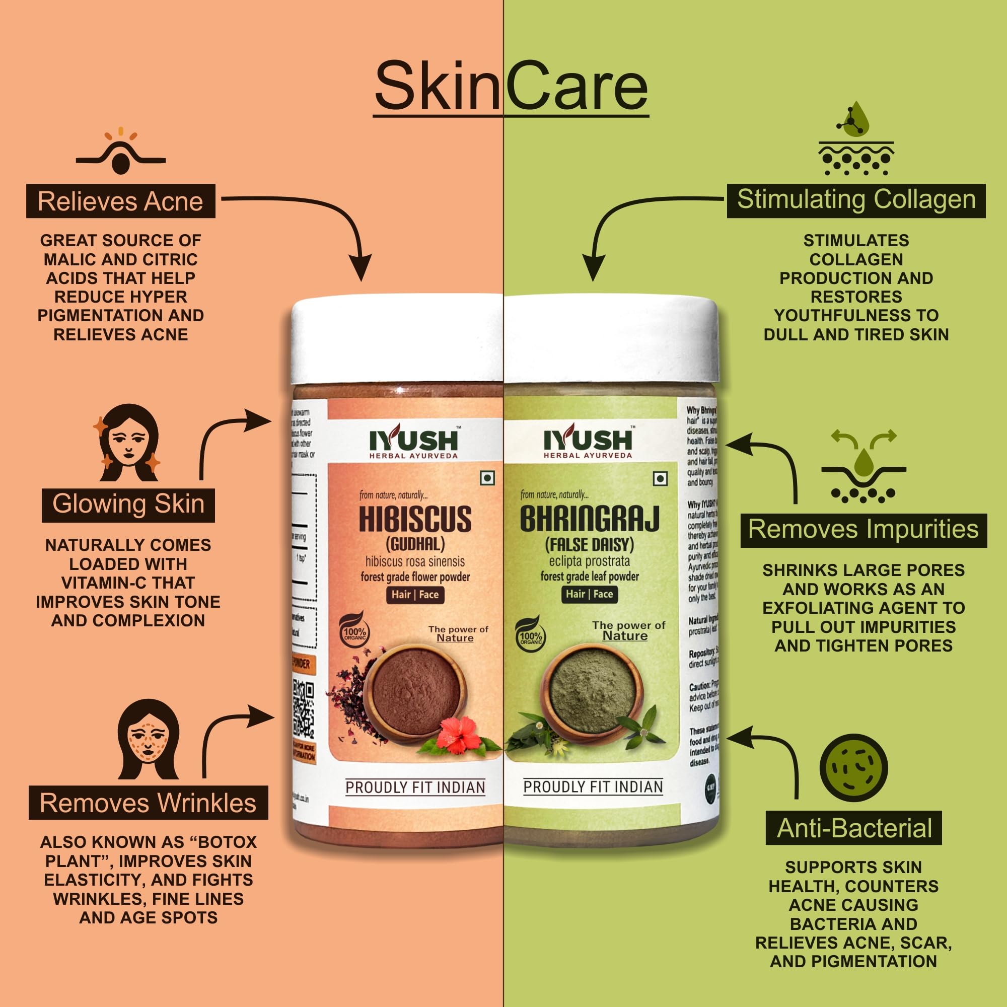 Bhringraj & Hibiscus Hair Growth Powder – 200g Ayurvedic Herbal Treatment for Dry, Frizzy Hair | Natural Hair Mask for Volume & Strength | 100g Each | Perfect for DIY Hair Care & Scalp Treatments at Home