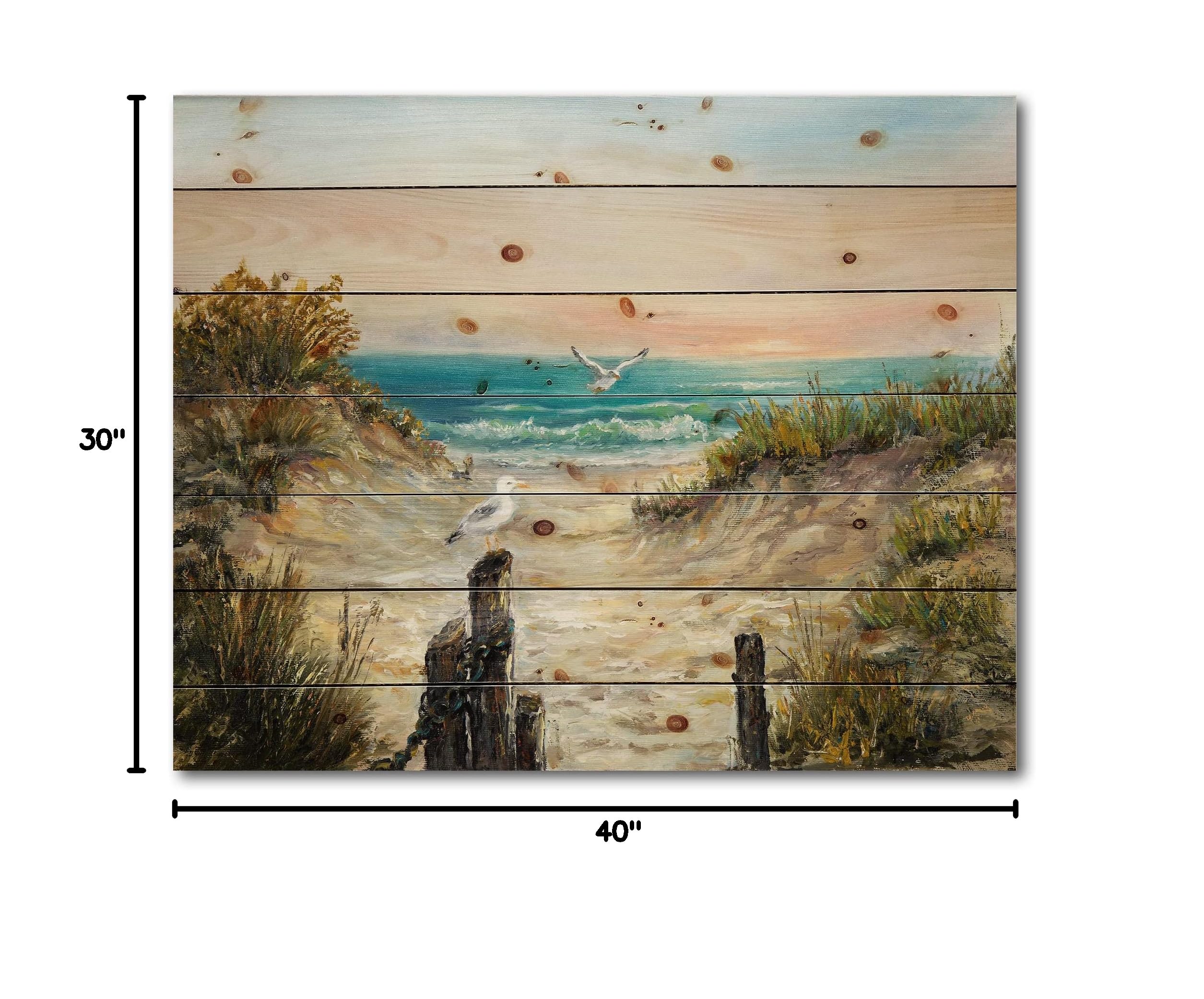 DesignQ Ocean Dunes Pink Sunset Nautical Coastal Wood Wall Art - Large Beach Wood Panel Decor Printed on Natural Pine - Perfect for Coastal Living Rooms, Beach House Decor & Ocean-Themed Bedrooms