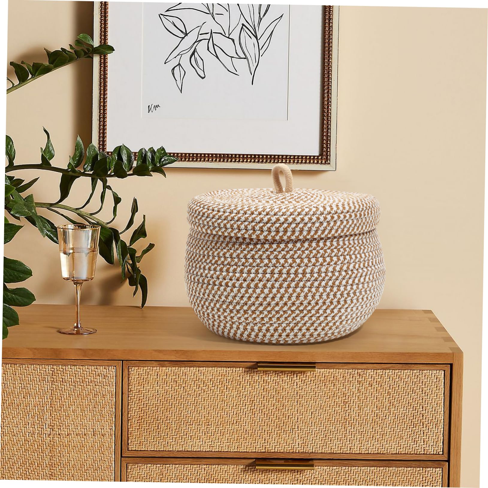 Small Woven Rope Basket with Lid - Round Storage Organizer for Home Decor, Closet, Bathroom & Nursery Organization | Decorative Storage Box for Toys, Blankets & Essentials
