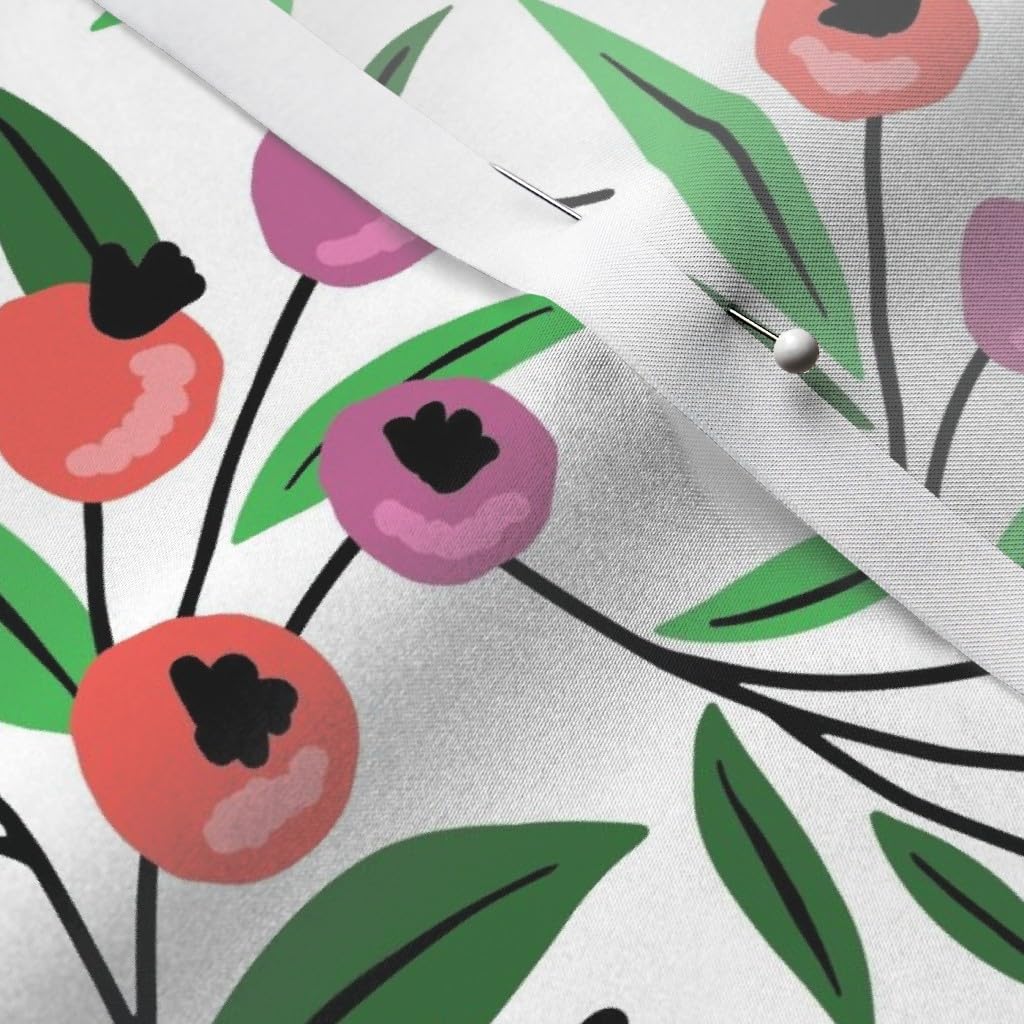 Coral and Green Berry Garden Summer Fruit Printed Satin Fabric by The Yard - Sewing, Apparel, Fashion, Blankets & Home Decor | Perfect for Dresses, Curtains and DIY Craft Projects