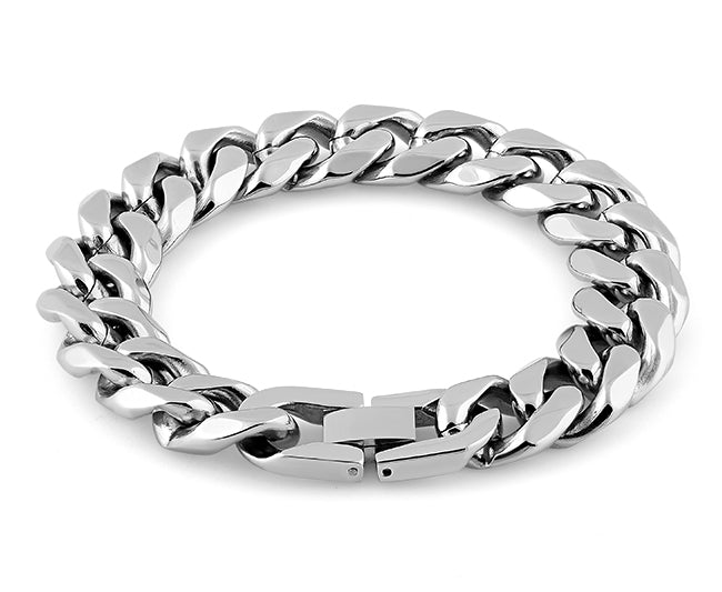 Stainless Steel Flat Curb Link Bracelet for Women & Men - Durable Fashion Jewelry for Everyday Wear, Gifts & Special Occasions