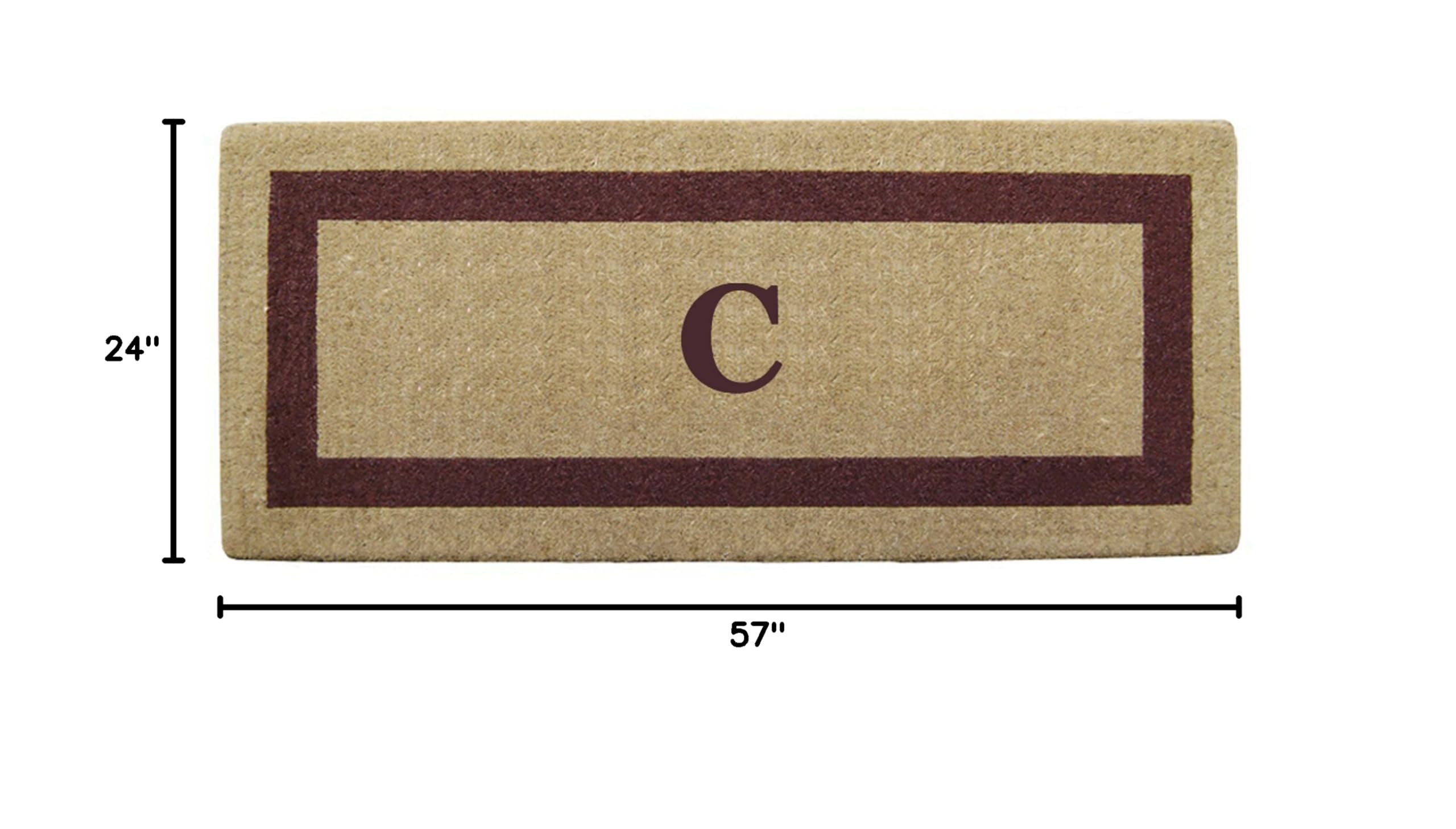 Personalized Monogram Coir Doormat - Heavy Duty Natural Coco Fiber Welcome Mat with Single Picture Frame Design | Durable Handcrafted Outdoor Rug | Eco-Friendly Brown 24x57 Inch | Perfect for Front Door, Porch, Patio & Entryway Decor | Model O2074C