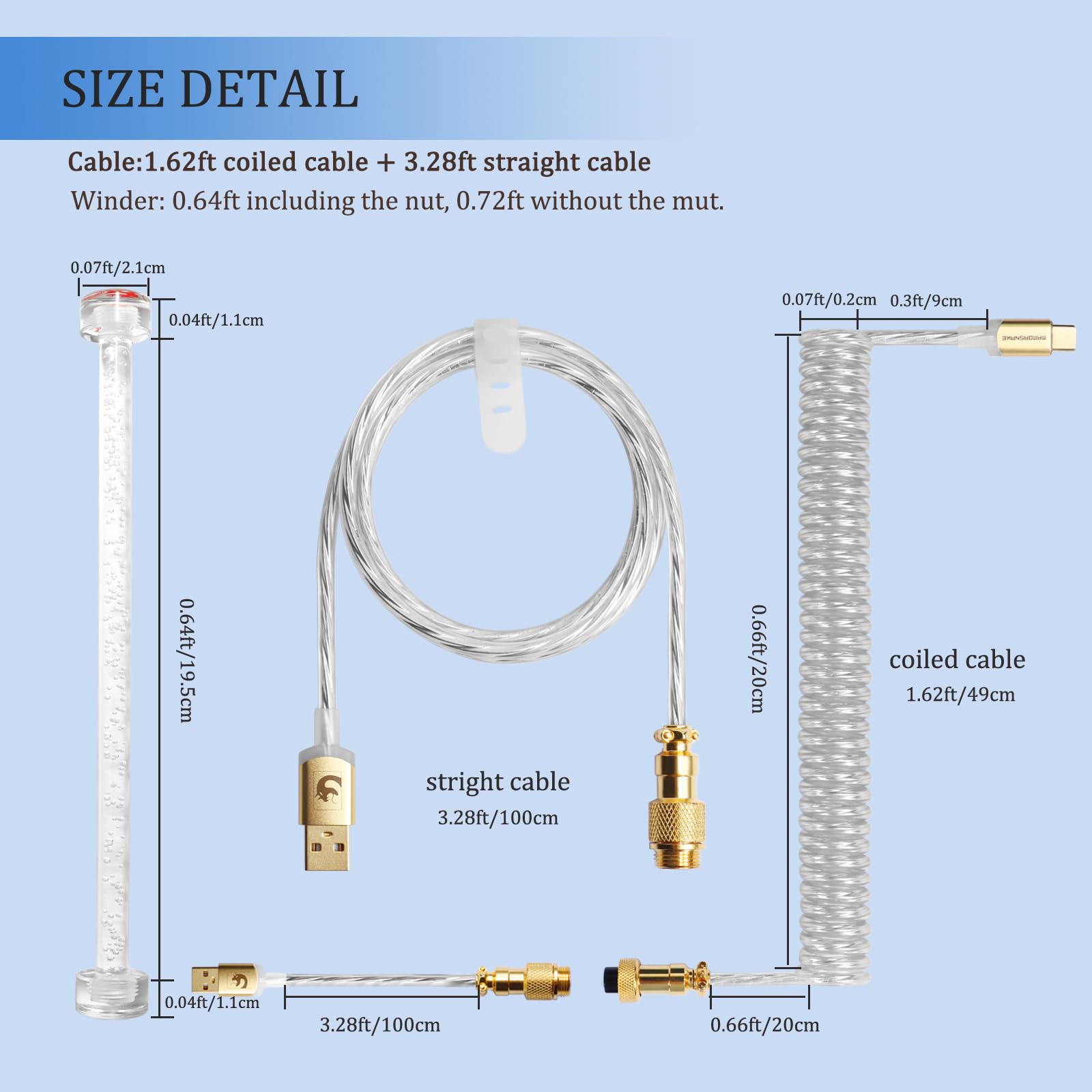 Custom Coiled Gaming Keyboard Cable - 8KHz USB-C with Aviator Connector for Pro Gamers