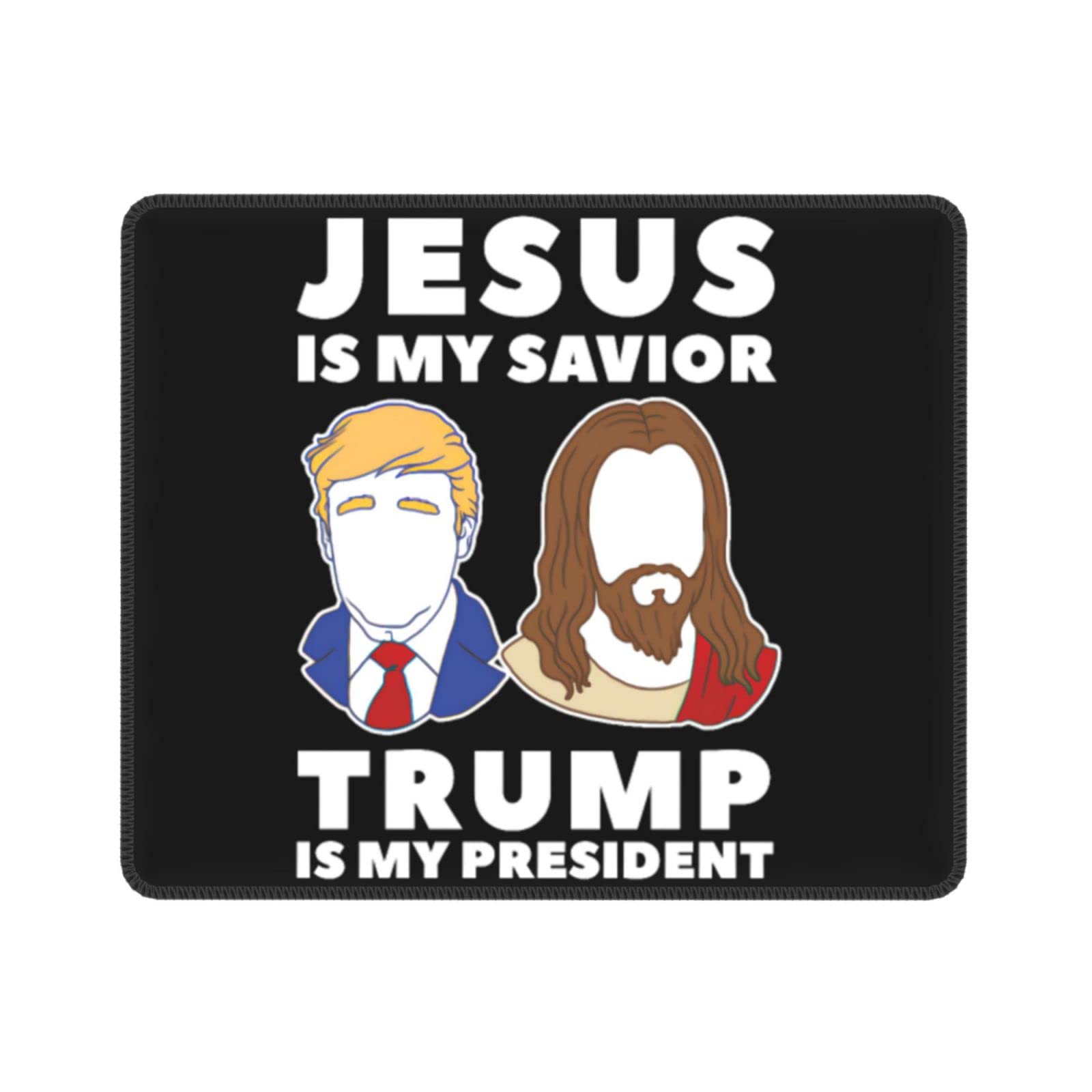 7.9 x 9.5 Inch Non-Slip Rubber Base Mouse Pad with Stitched Edge - 'Jesus is My Savior Trump is My President' Design - Perfect for Office, Laptop & Computer Workstations (Ideal for Home Office, Gaming & Daily Use)