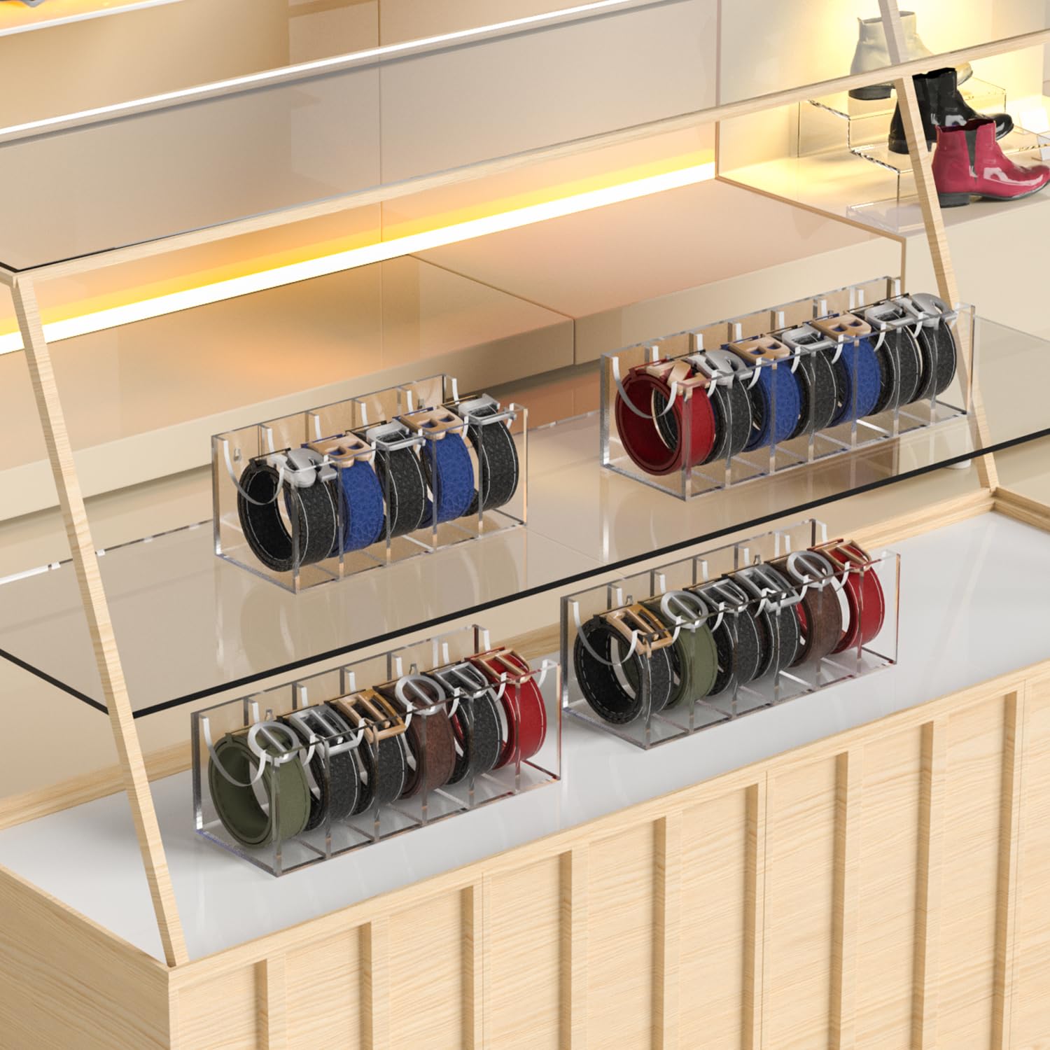 GTI Acrylic Belt Organizer - 6 Compartment Clear Storage Case for Ties, Bow Ties & Belts | Closet & Drawer Organizer for Men & Women | Perfect for Home, Office & Travel Organization