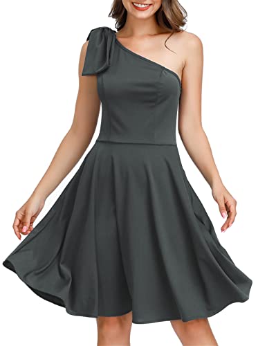 JASAMBAC Women's One Shoulder Bow Cocktail Dress with Pockets - A-Line Party Dress for Weddings, Date Nights & Special Occasions