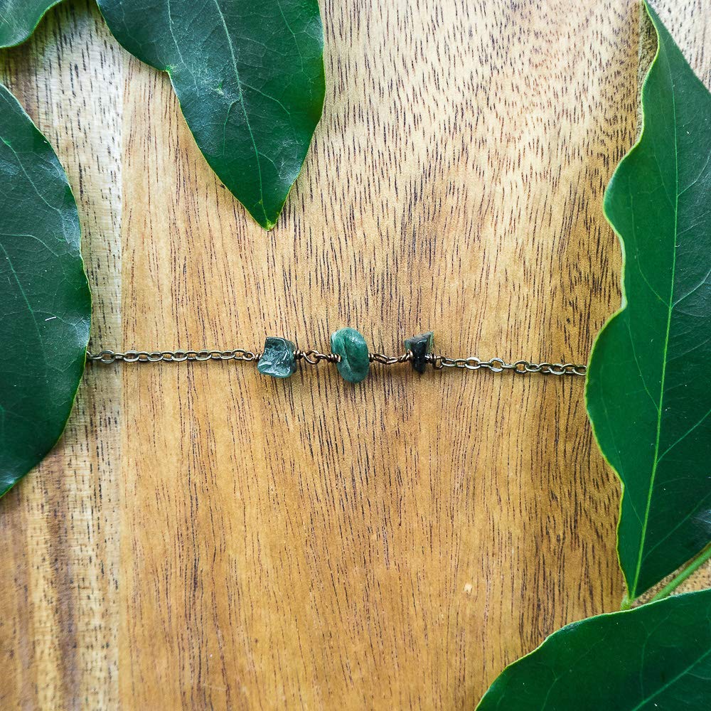 Emerald Beaded Chain Anklet in Bronze - Elegant Bohemian Jewelry for Women, Perfect for Summer Outfits, Beach Vacations & Boho Fashion Accessories