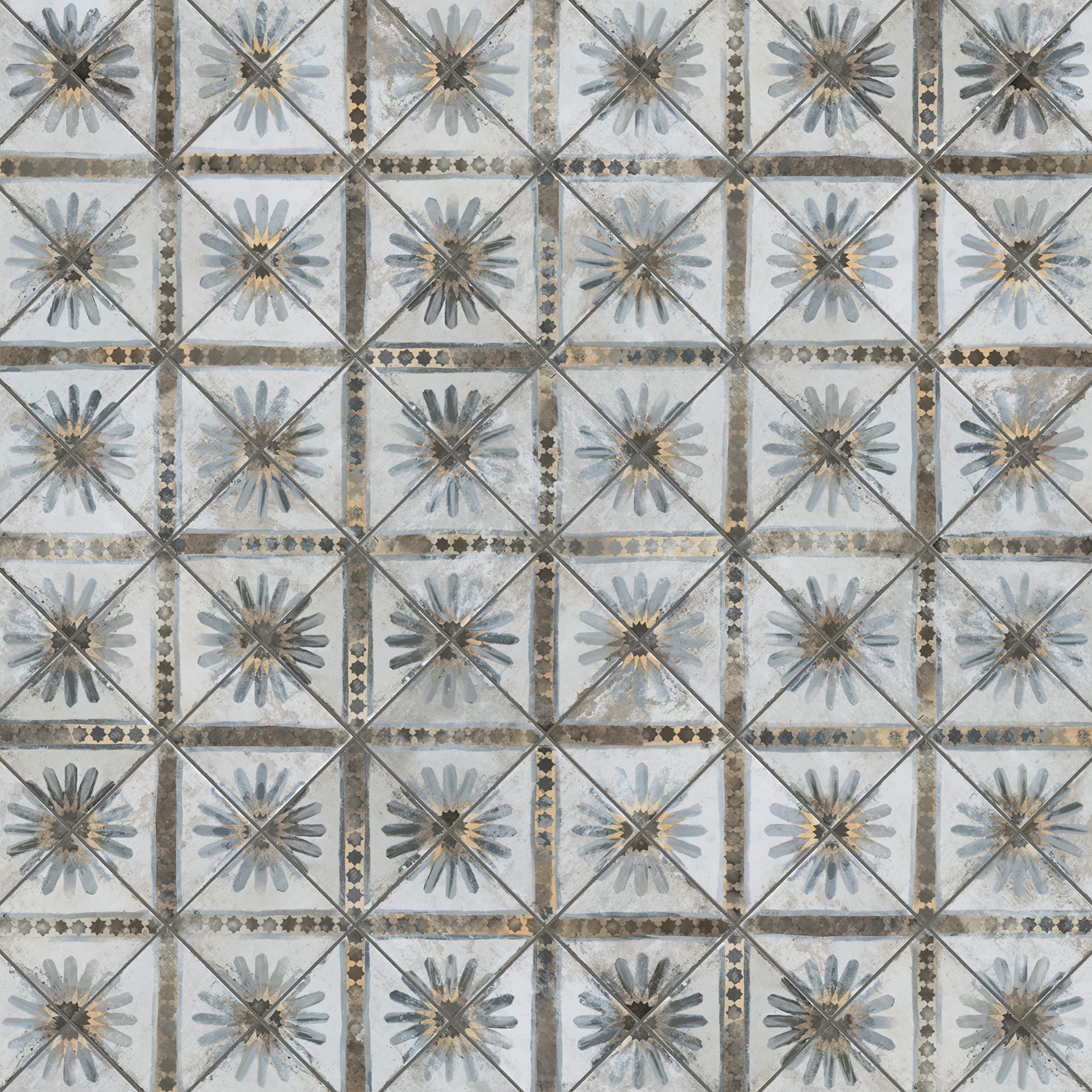 Merola Tile Harmonia Kings Marrakech Blue 13x13 Inch Ceramic Floor and Wall Tile - Perfect for Bathroom, Kitchen Backsplash, and Living Room Decor