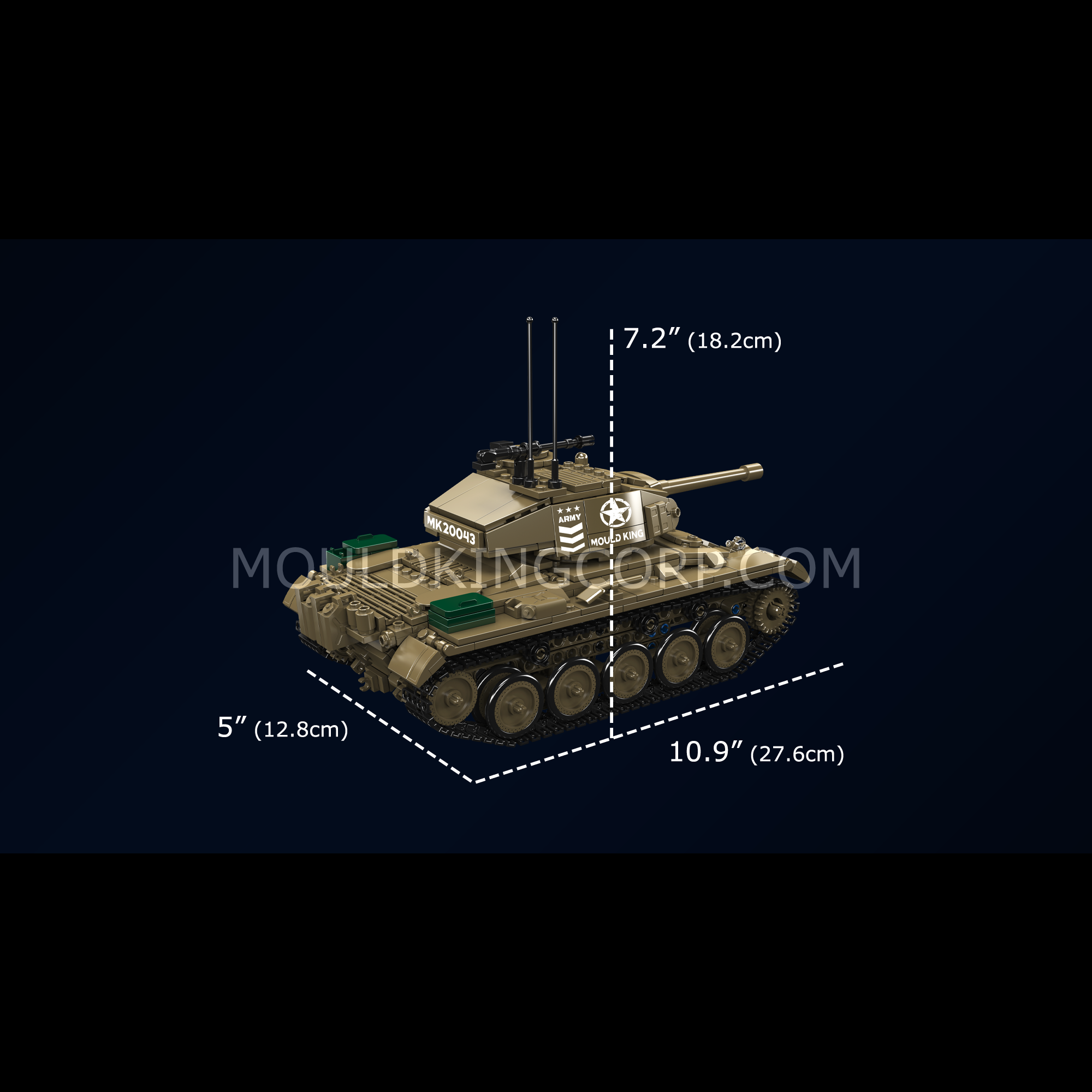 Mould King 20043 M24 Chaffee Tank Building Blocks Set - 932 Pieces Military Model Kit for Adults & Teens - Perfect for Collectors, Display & WWII Historical Enthusiasts
