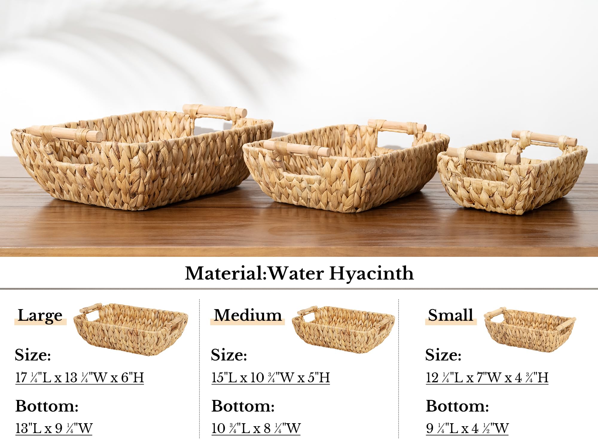 StorageWorks Hand-Woven Small Wicker Baskets - Natural Water Hyacinth Storage Baskets with Wooden Handles, 2-Pack Set for Home Organization, Bathroom & Nursery Decor | Perfect for Shelves, Countertops and Gift Giving