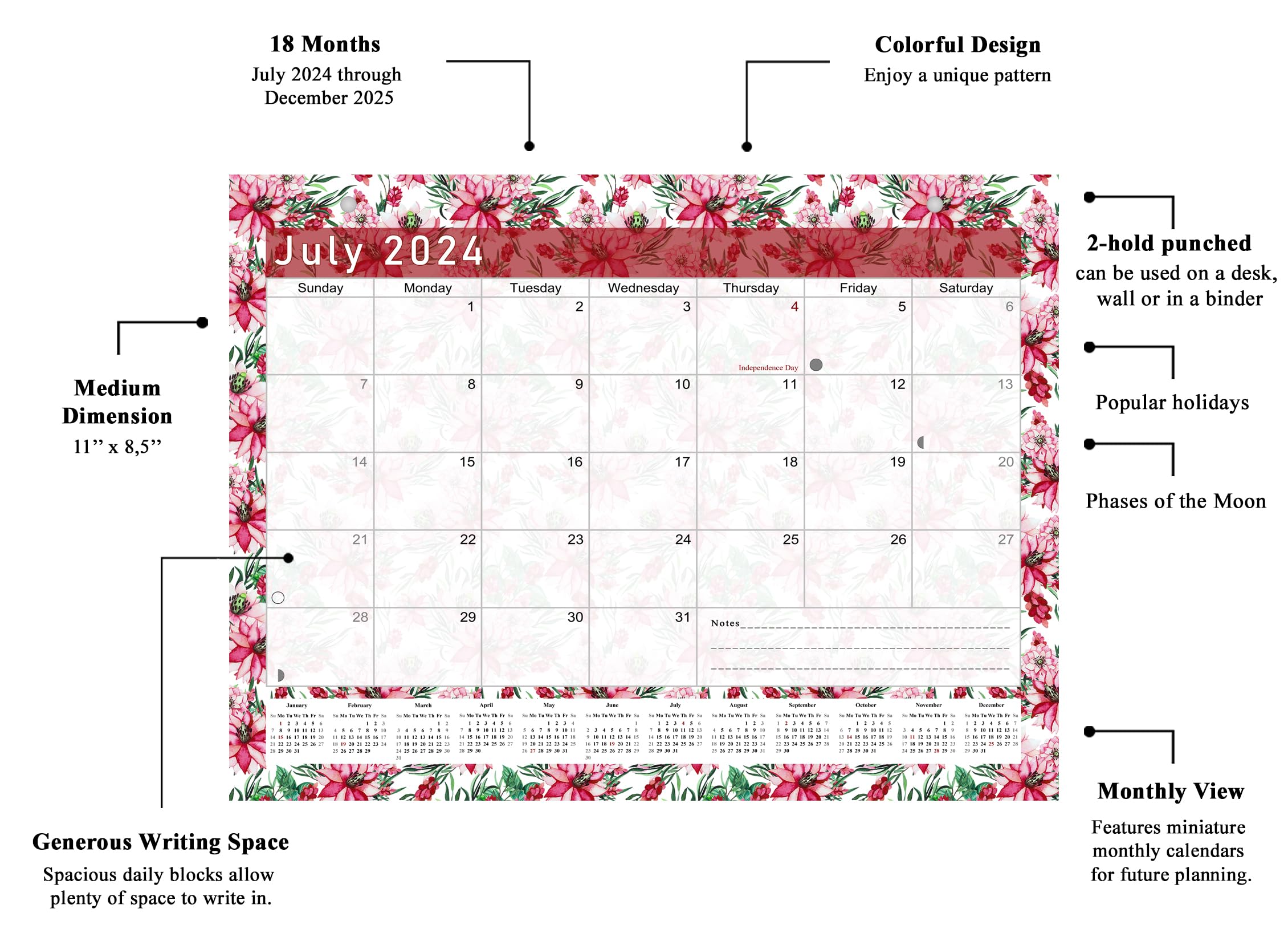 2024-2025 18-Month Magnetic Desk Calendar & Wall Planner - Monthly Organizer with Dry-Erase Surface | Perfect for Office, Home, School & Gift Giving (Edition #22)