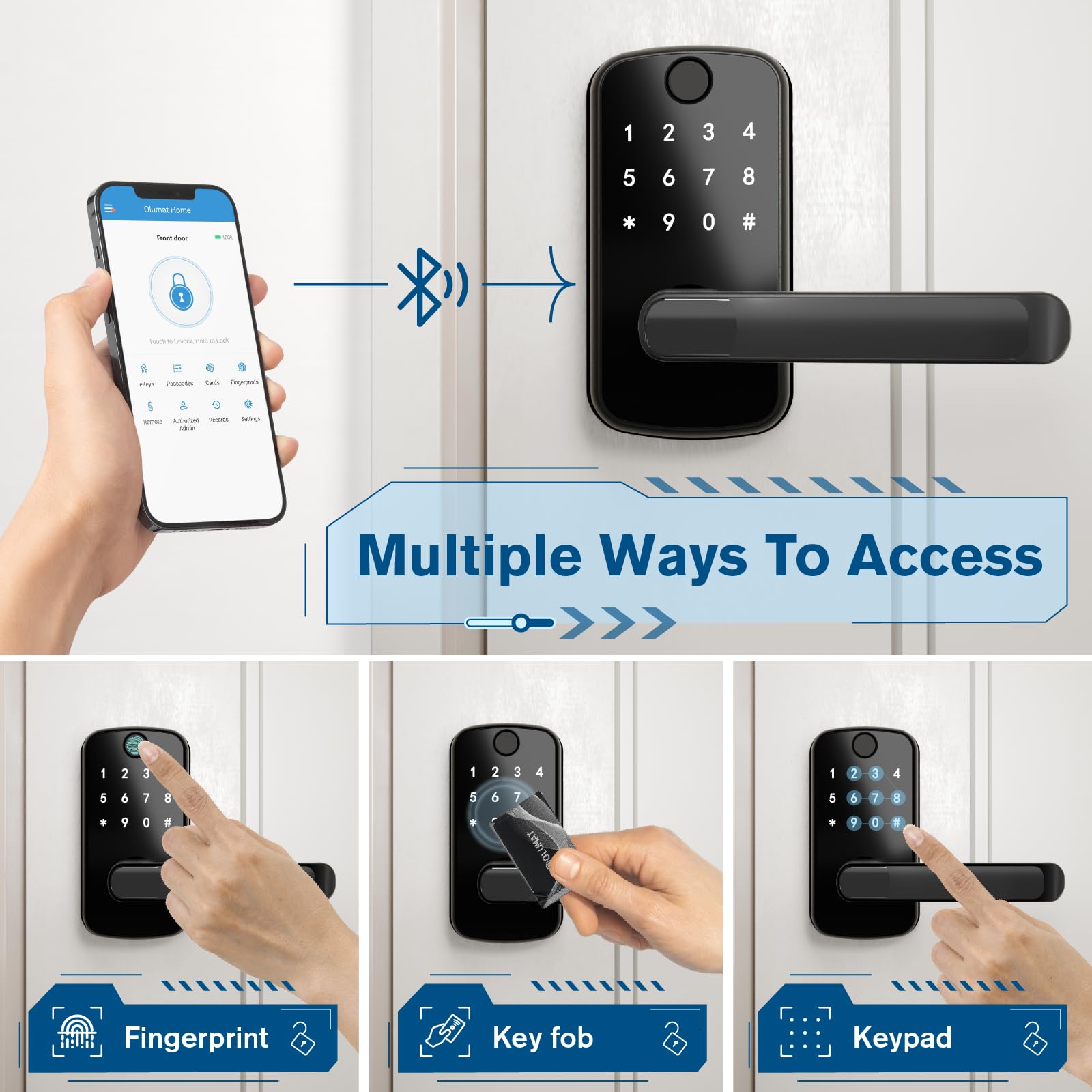 Olumat Smart Keyless Entry Door Lock with Fingerprint & Keypad - WiFi App Controlled Digital Deadbolt for Front Doors - Secure Smart Lock for Homes, Offices, Garages & Rentals | Ideal for Hands-Free Access, Vacation Rentals & Smart Home Integration