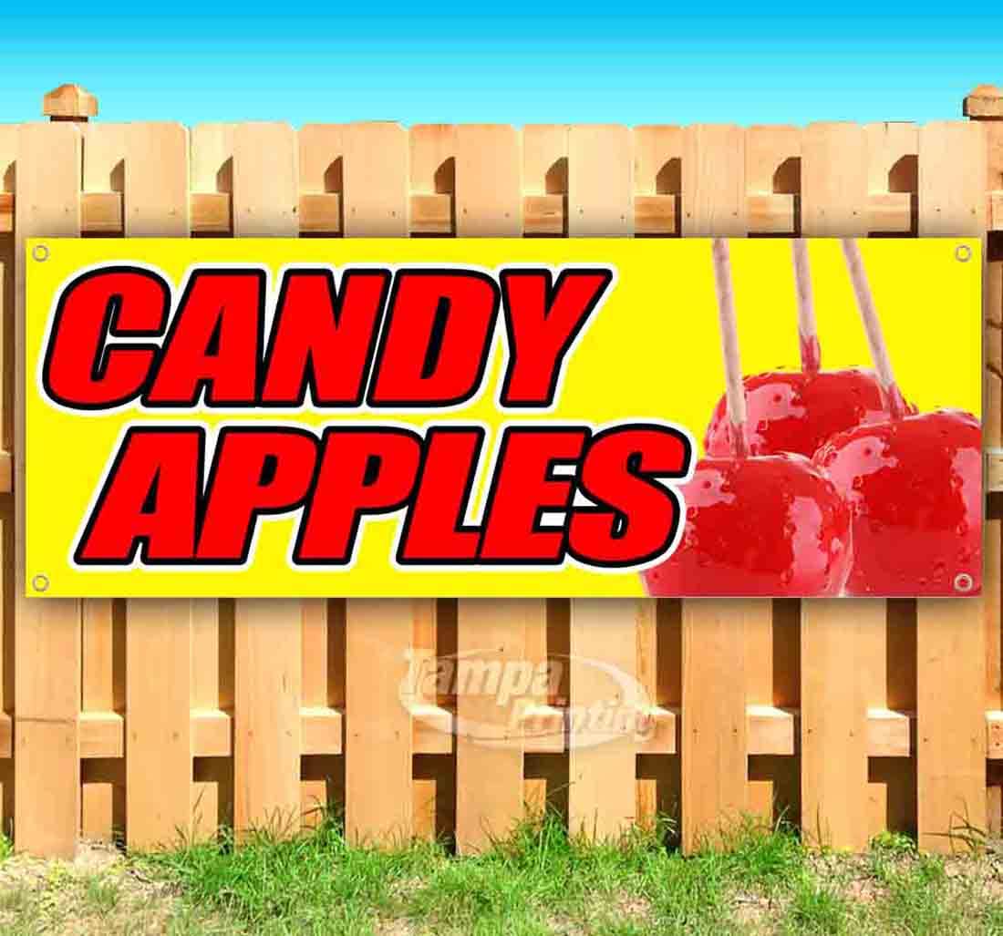 Premium 13 oz Heavy-Duty Vinyl Candy Apples Banner - Single-Sided with Metal Grommets | Durable Non-Fabric Decoration for Fall Festivals, Carnivals & Halloween Parties