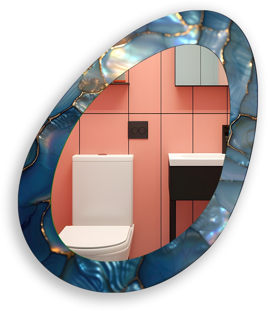 Blue Metallic Abstract Wall Mirror - Modern Decorative Mirror for Living Room, Bedroom & Entryway - Stylish Home Decor & Interior Design Accent